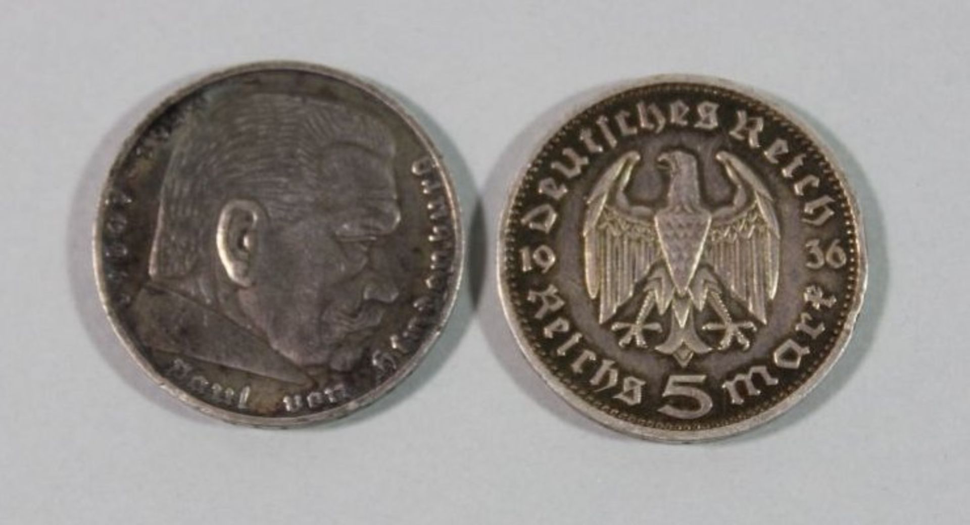 2x 5 Reichsmark, Hindenburg, 1936, zus. 27,6gr.