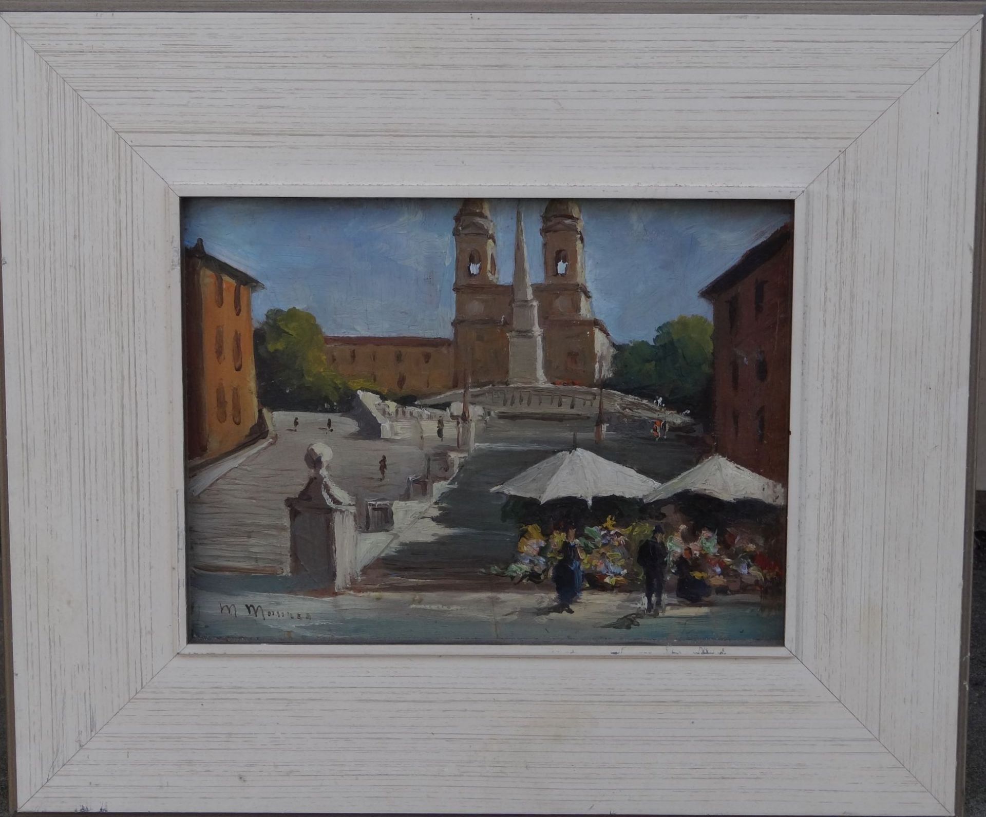 unleserl. sign. Altstadt, wohl Italien, Öl/Platte, gerahmt, RG 30x35 cm - Bild 2 aus 4