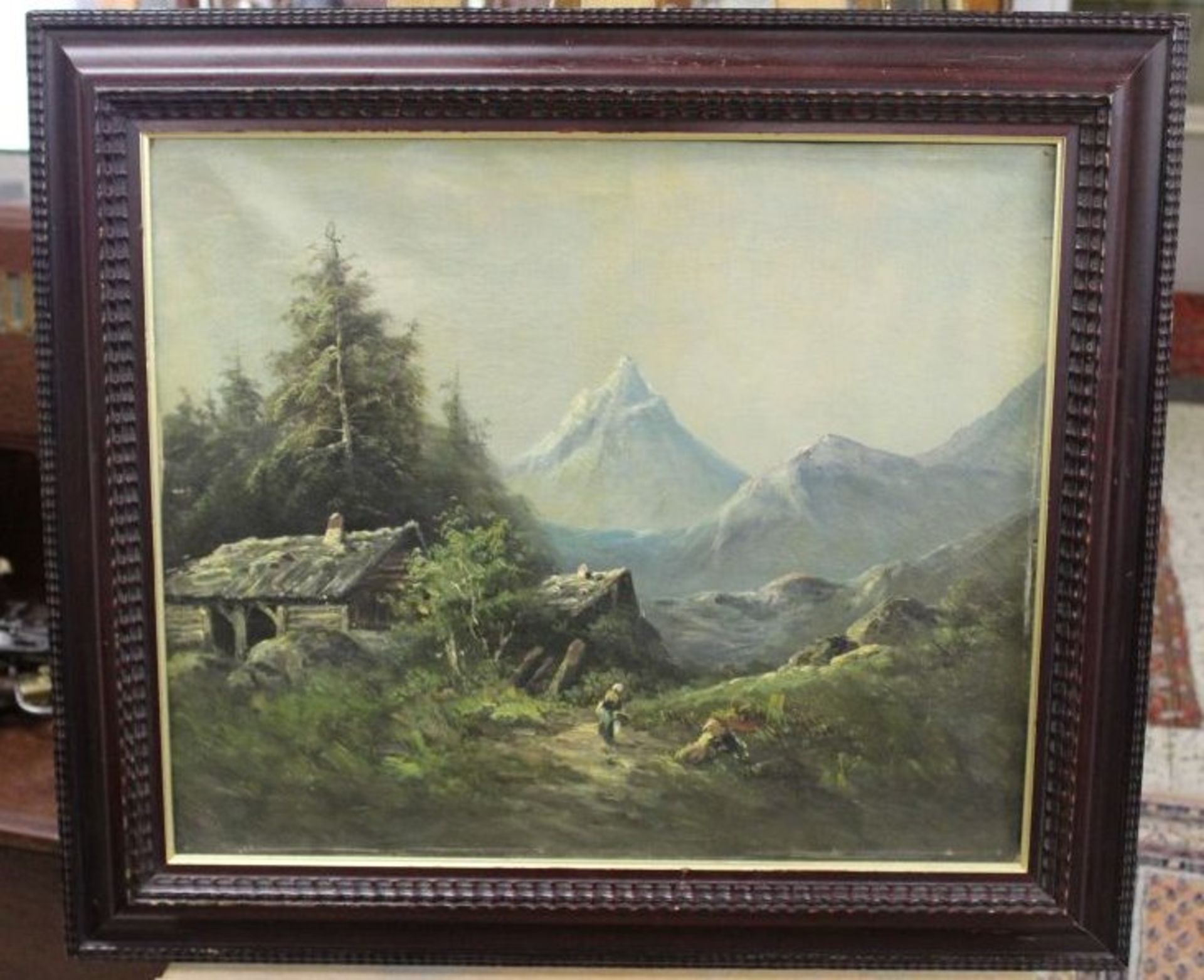 Carl Millner, ( 1825-1895), Hütte in den Alpen, datiert 1880, Signatur und Datierung schwer - Bild 3 aus 4