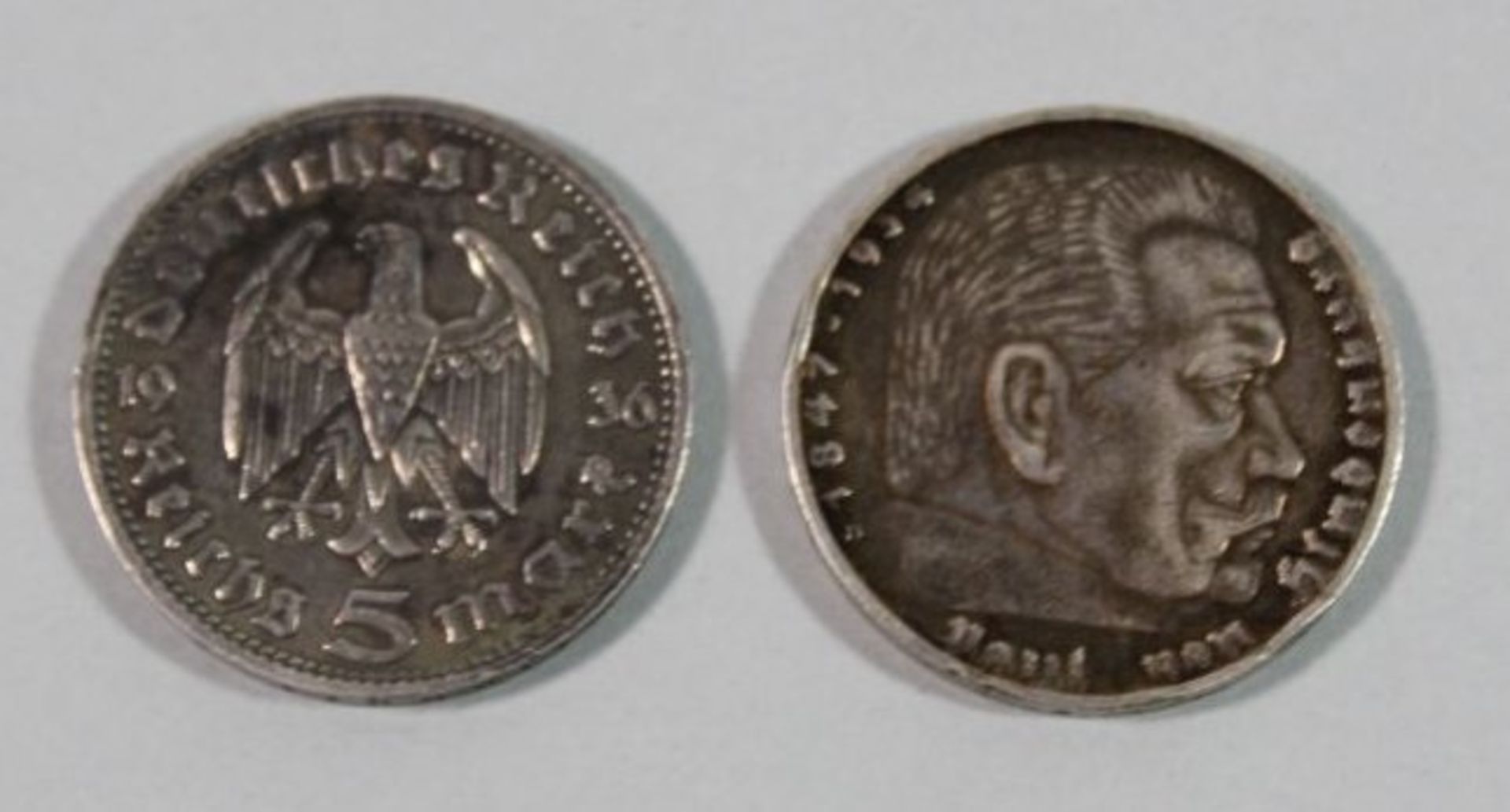 2x 5 Reichsmark, Hindenburg, 1936, zus. 27,6gr. - Bild 2 aus 2