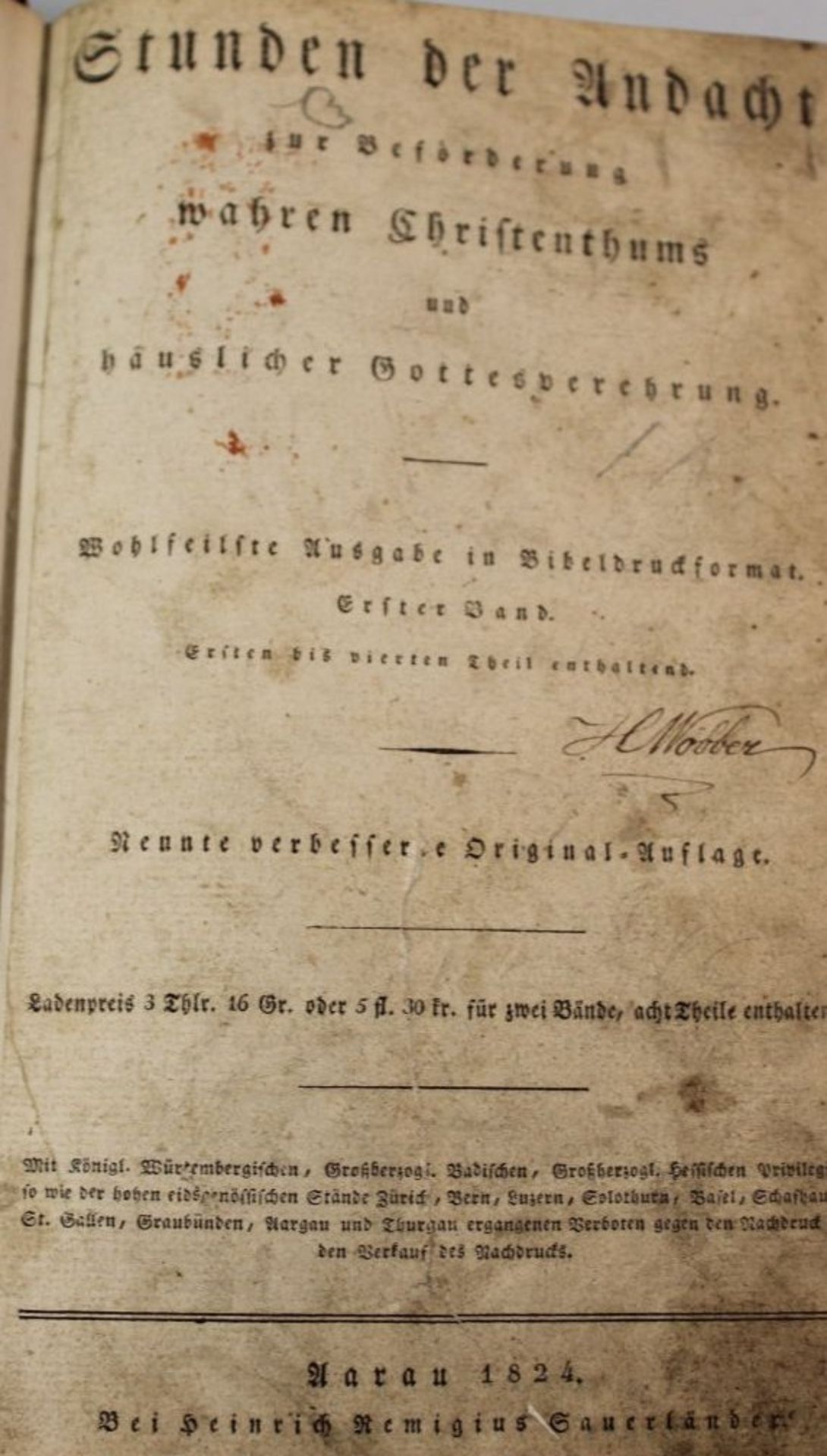 Stunden der Andacht zur beförderung wahren Christentuhms, Erster Band, 1824, Alters-u. - Bild 2 aus 2