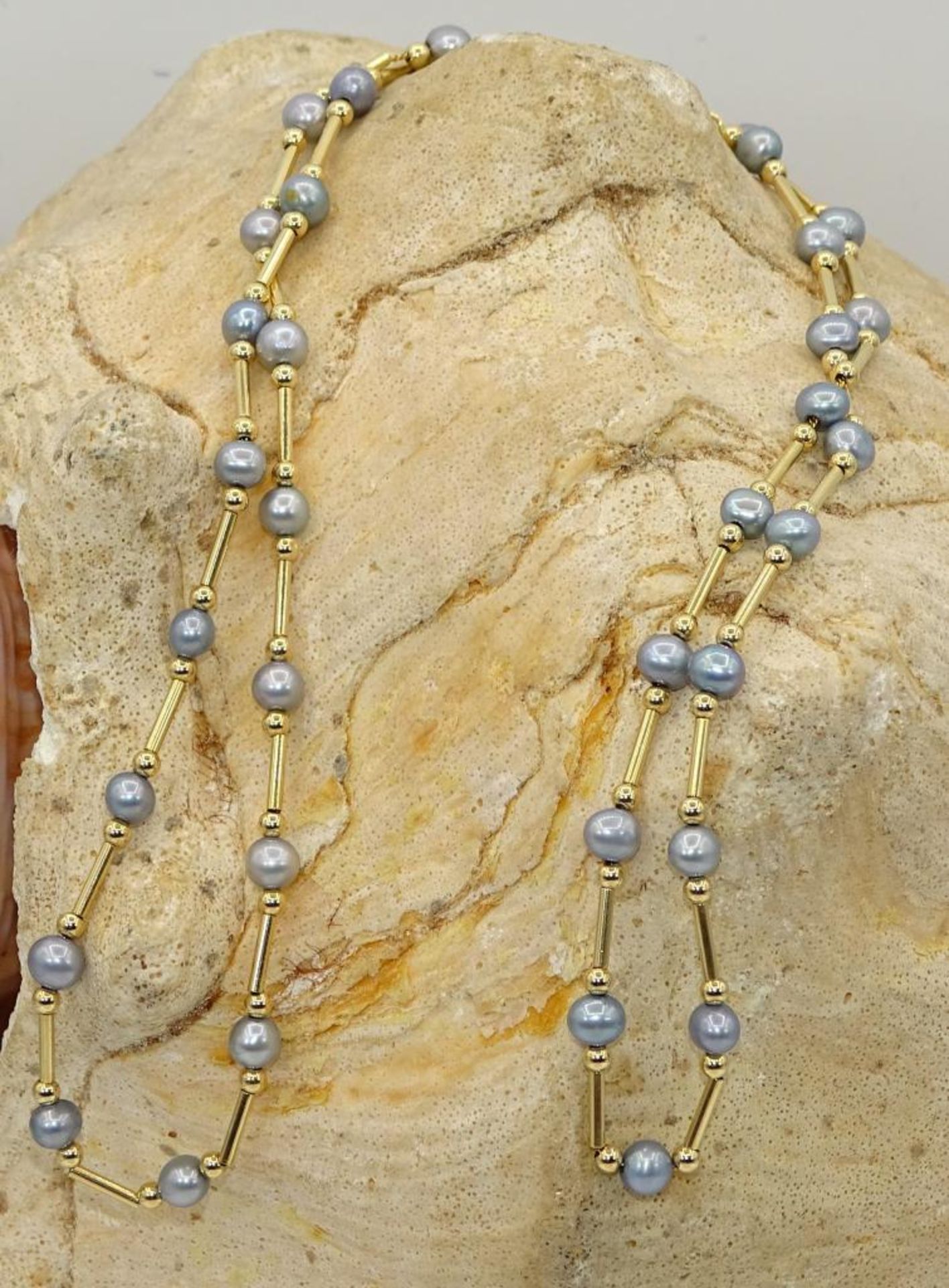585er GG Halskette mit Perlen,ca.L- 55cm, 7,50gr.