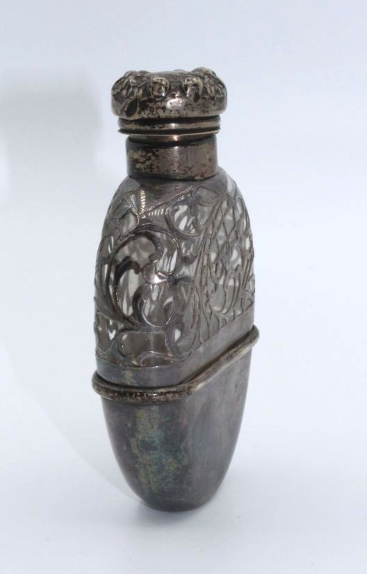 Flachmann,Sterling-Silber, Glaskorpus, um 1910, Altersspuren, H-10,5cm. - Bild 2 aus 3