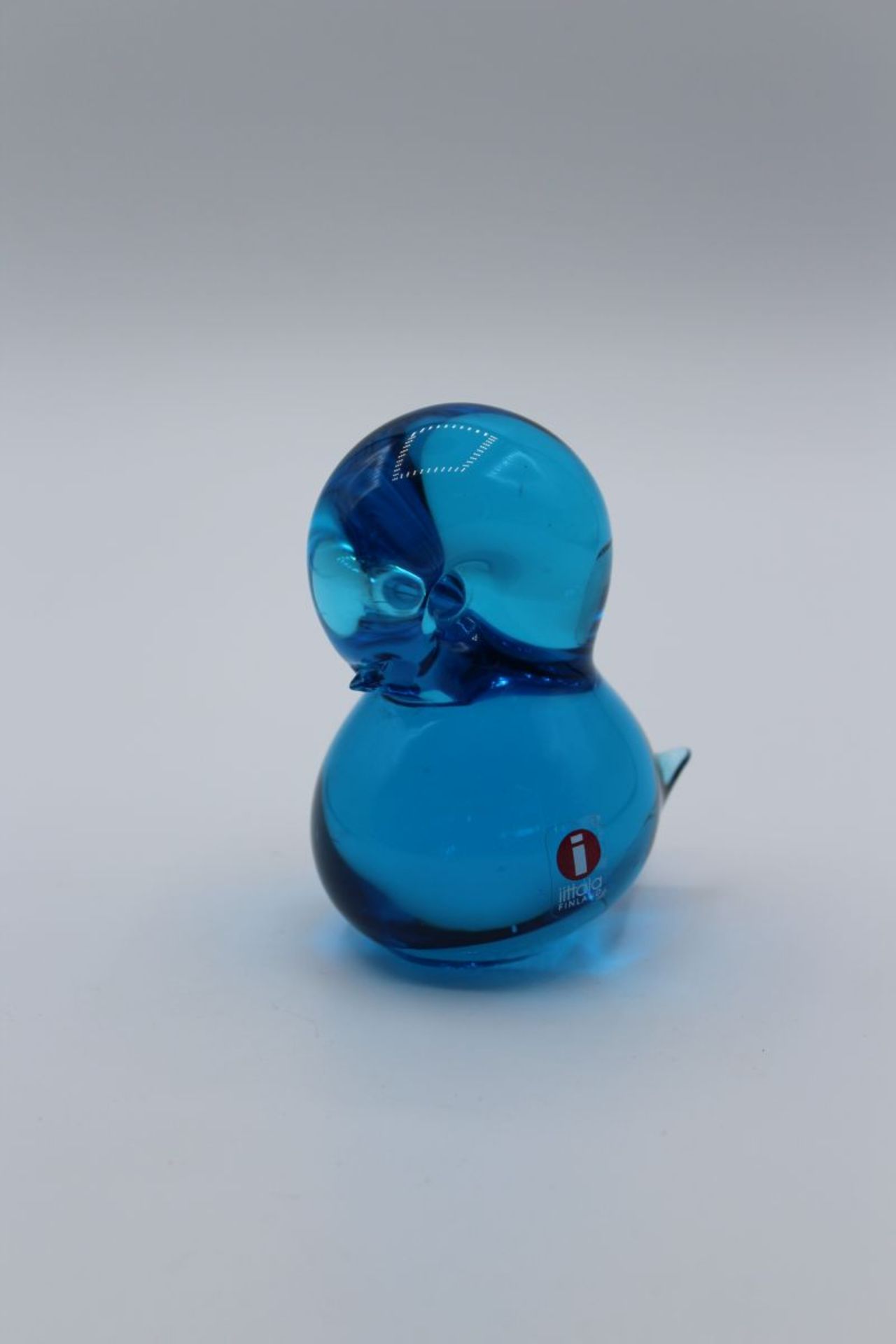 Kunstglas-Vogel, IITTala, Finnland, blau, H-9cm.