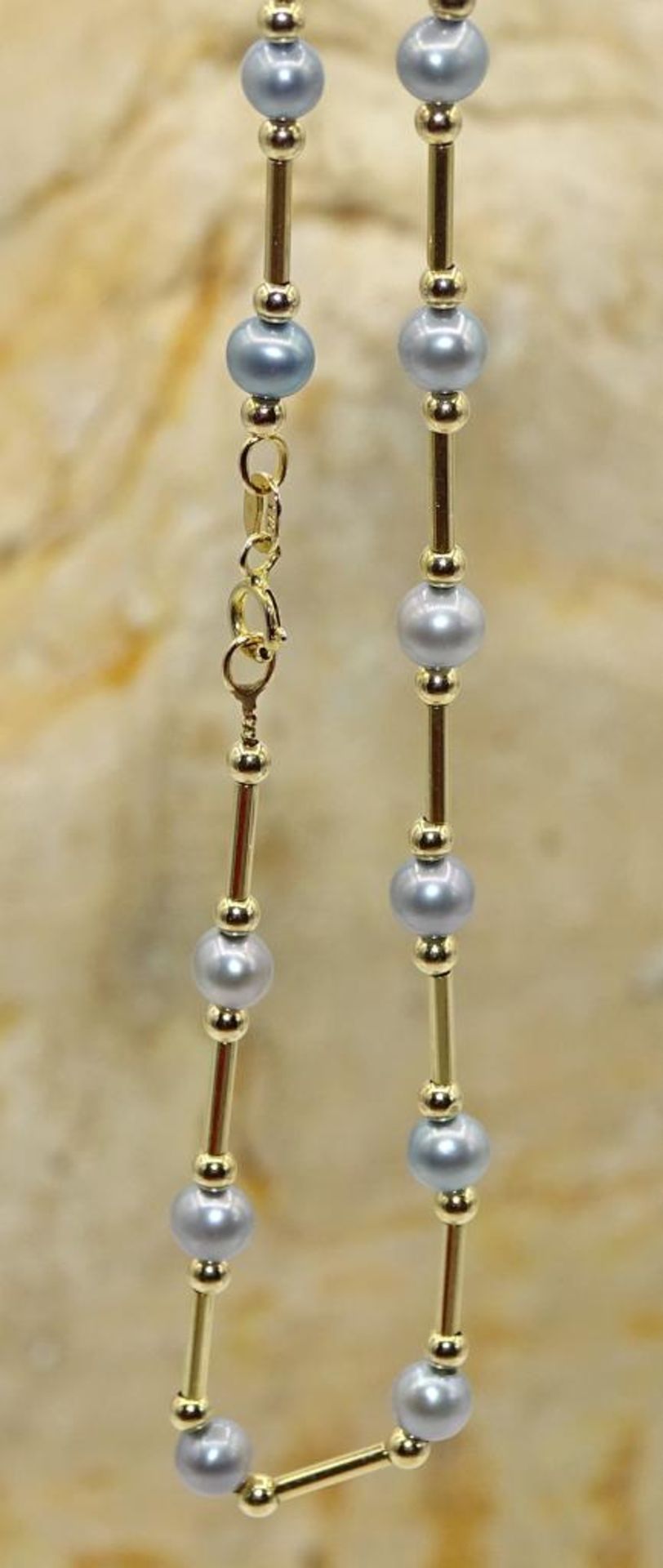 585er GG Halskette mit Perlen,ca.L- 55cm, 7,50gr. - Bild 3 aus 4