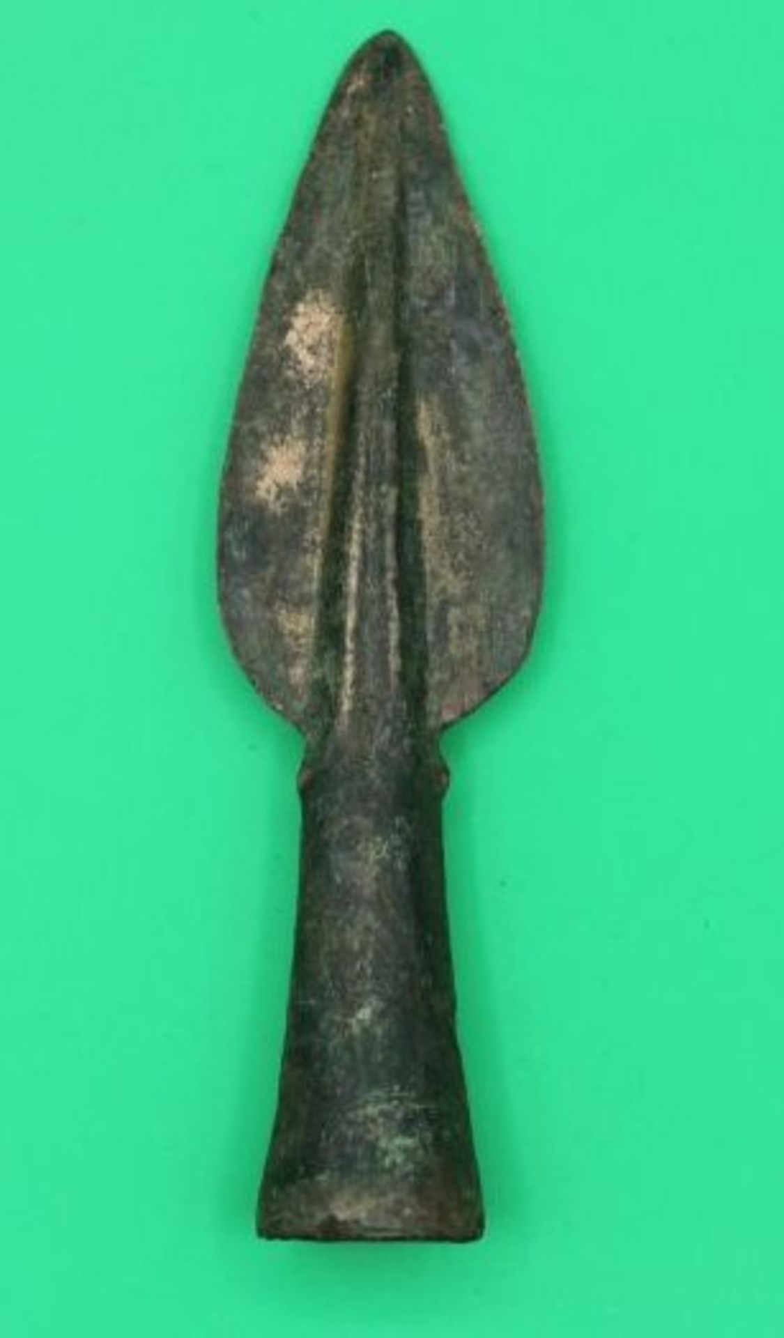 Ausgrabung, Speerspitze, Bronze, keltisch, lt. Einlieferer ca. 700-400 v. Chr., L-11,5cm. - Bild 2 aus 3