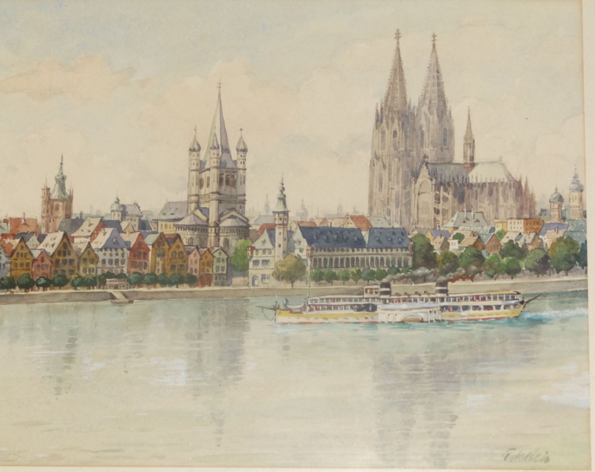 Fritz ECKSTEIN (1888-1953) "Stadt am Fluss" Aquarell, ger/Glas, RG 44x47 cm - Bild 2 aus 3