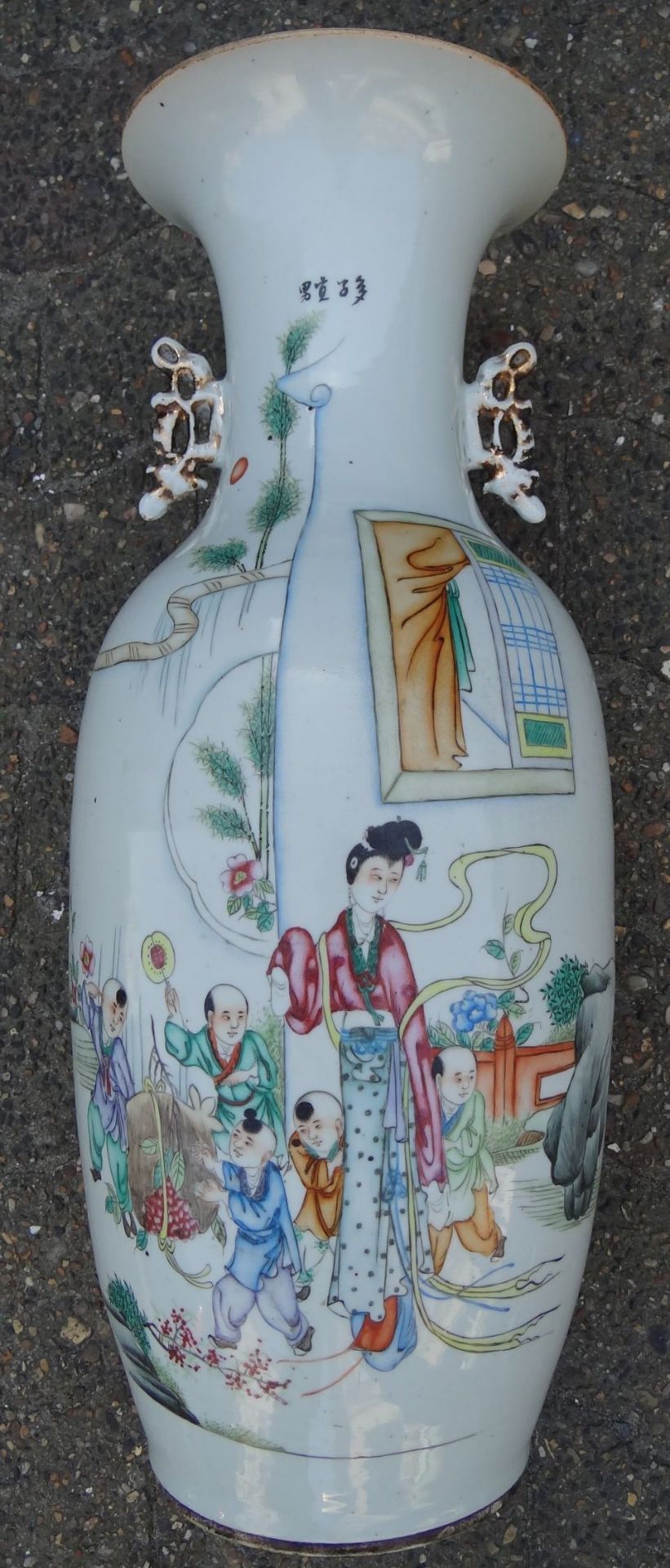 *hohe China-Vase mit figürlicher Malerei, älter, H-59 cm, D-19 cm, ein langer Spannungsri - Bild 9 aus 9