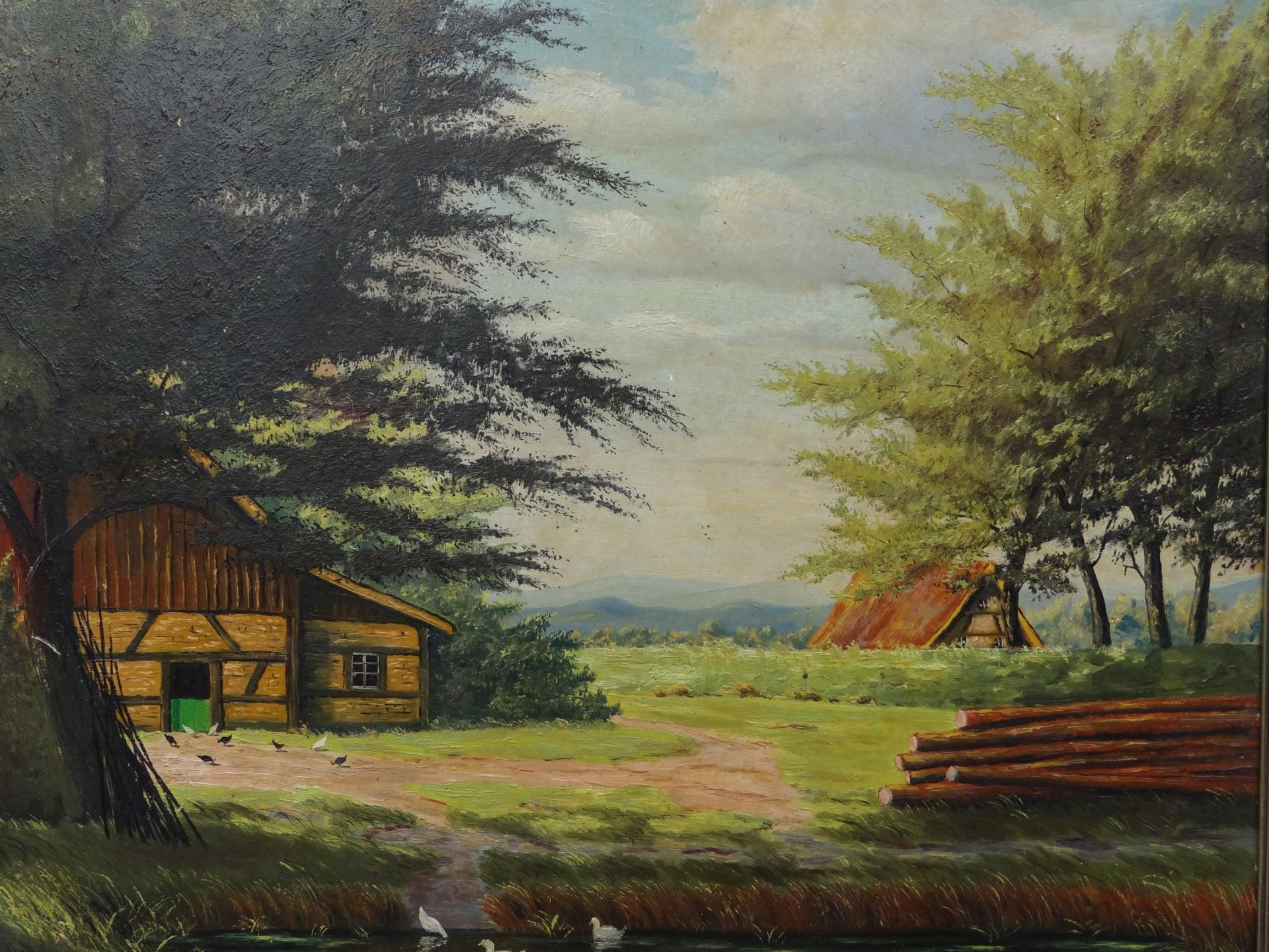 Okrusch, Düsseldorf" ländliche Idylle", Öl/Malfaser, gerahmt, RG 55x65