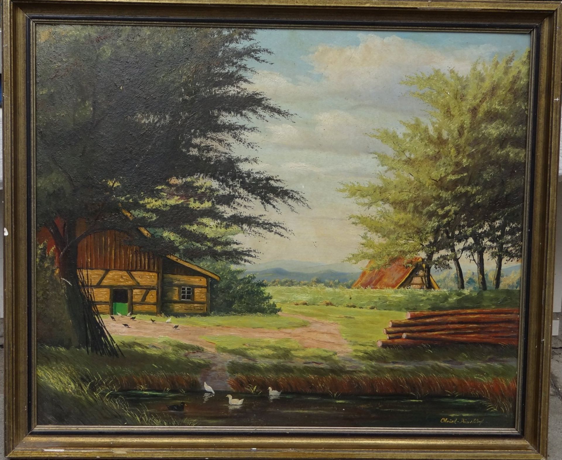 Okrusch, Düsseldorf" ländliche Idylle", Öl/Malfaser, gerahmt, RG 55x65 - Bild 2 aus 4