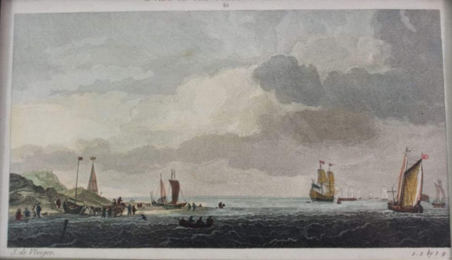 A view on the Coast of Holland, Kupferstich um 1820, ger./Glas, RG 14 x 21cm.