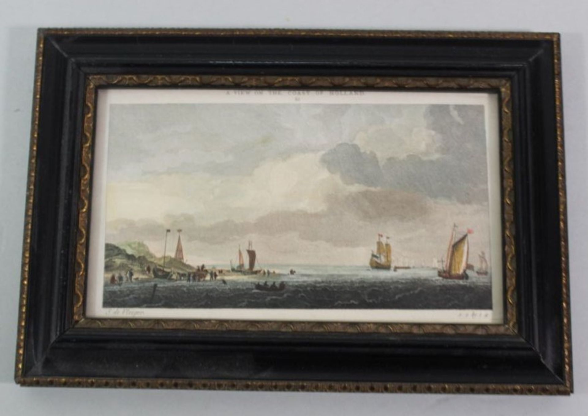 A view on the Coast of Holland, Kupferstich um 1820, ger./Glas, RG 14 x 21cm. - Image 2 of 3