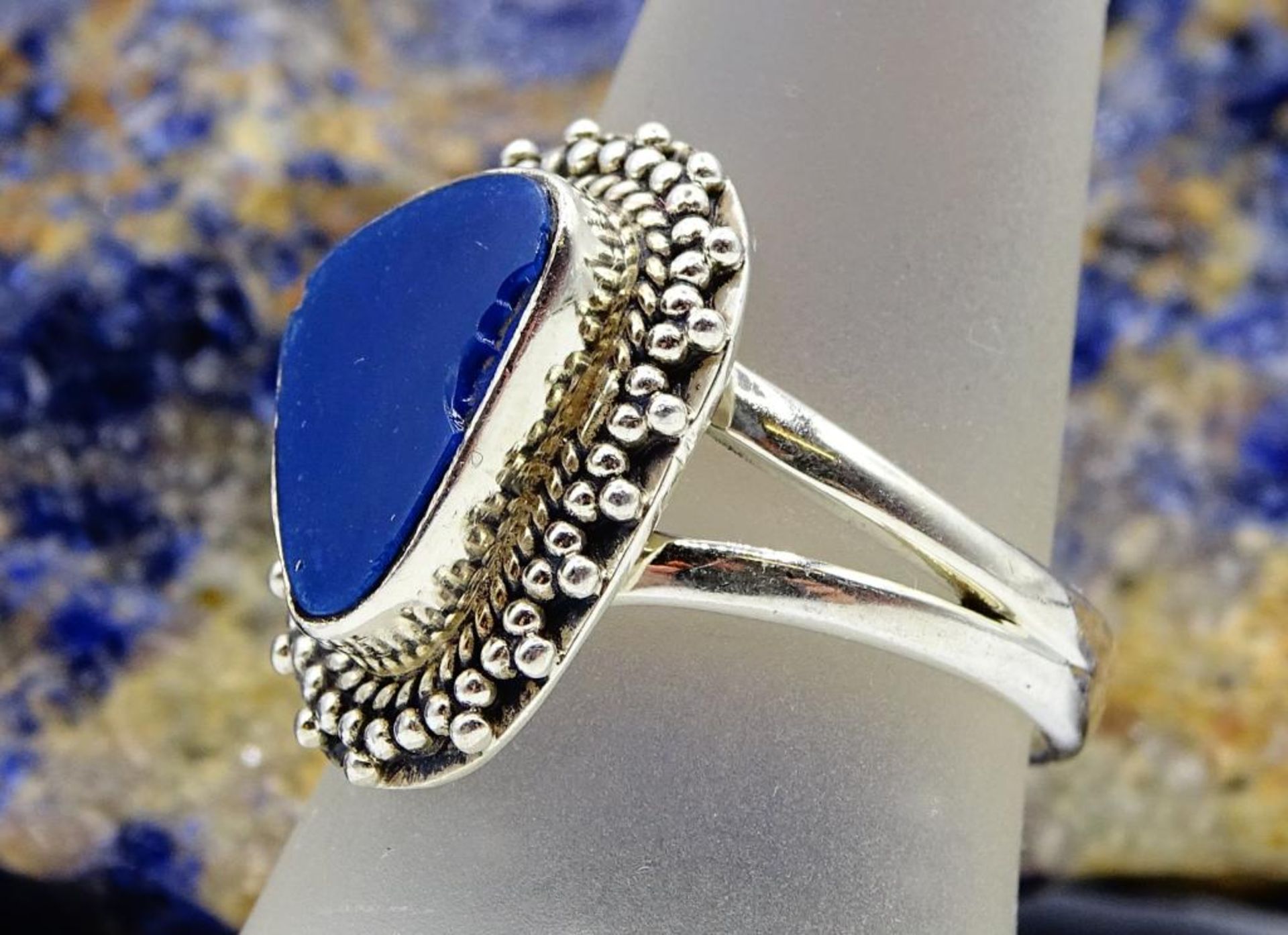 925er Silber Ring mit einer blauen Platte,diese am Rand bestossen, 5,5gr., RG 56 - Bild 3 aus 3