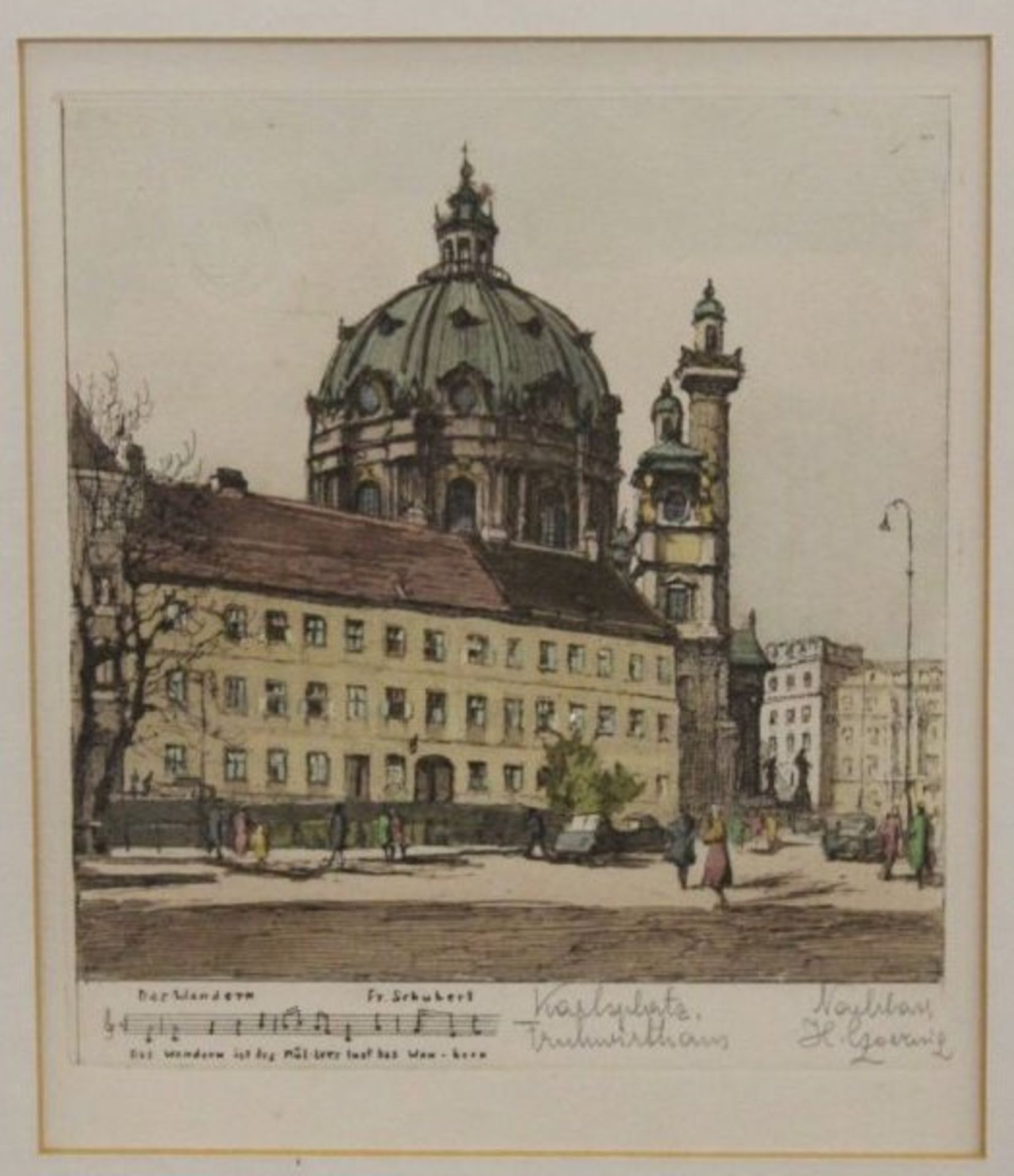 Radierung "Karlsplatz, Wien", beschriftet Nachlass H.Goering, gut gerahmt/Glas, RG 42 x 62cm.