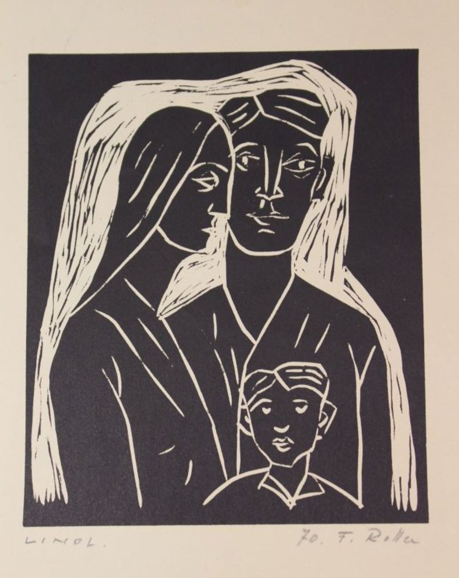 Franz Rotter "Familie", Lineolschnitt, ungerahmt, BG 36 x 26cm.