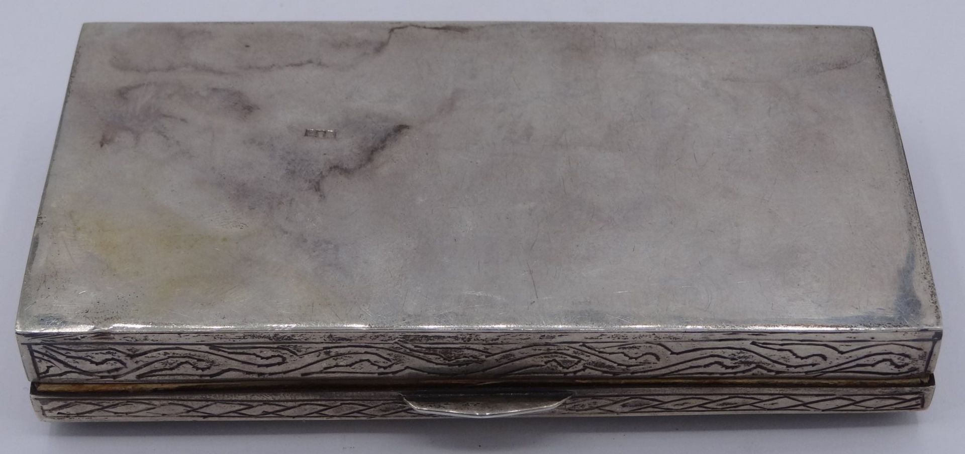 Zigarettendose, Silber-925-, arabisch gepunzt, Deckelscharnier defekt, innen Holz, H-2 cm, 14x7 - Bild 5 aus 7