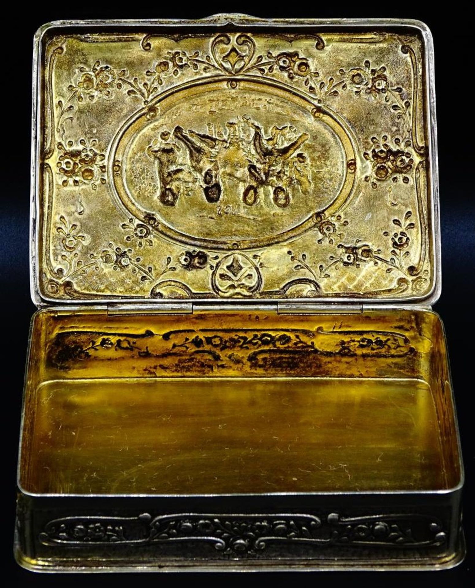 Tabaksdose, Silber-835-, Deckel mit Putti, Christoph Widmann, Pforzheim, H-2,2 cm, 7,5x9,5 cm, 144 - Bild 3 aus 4