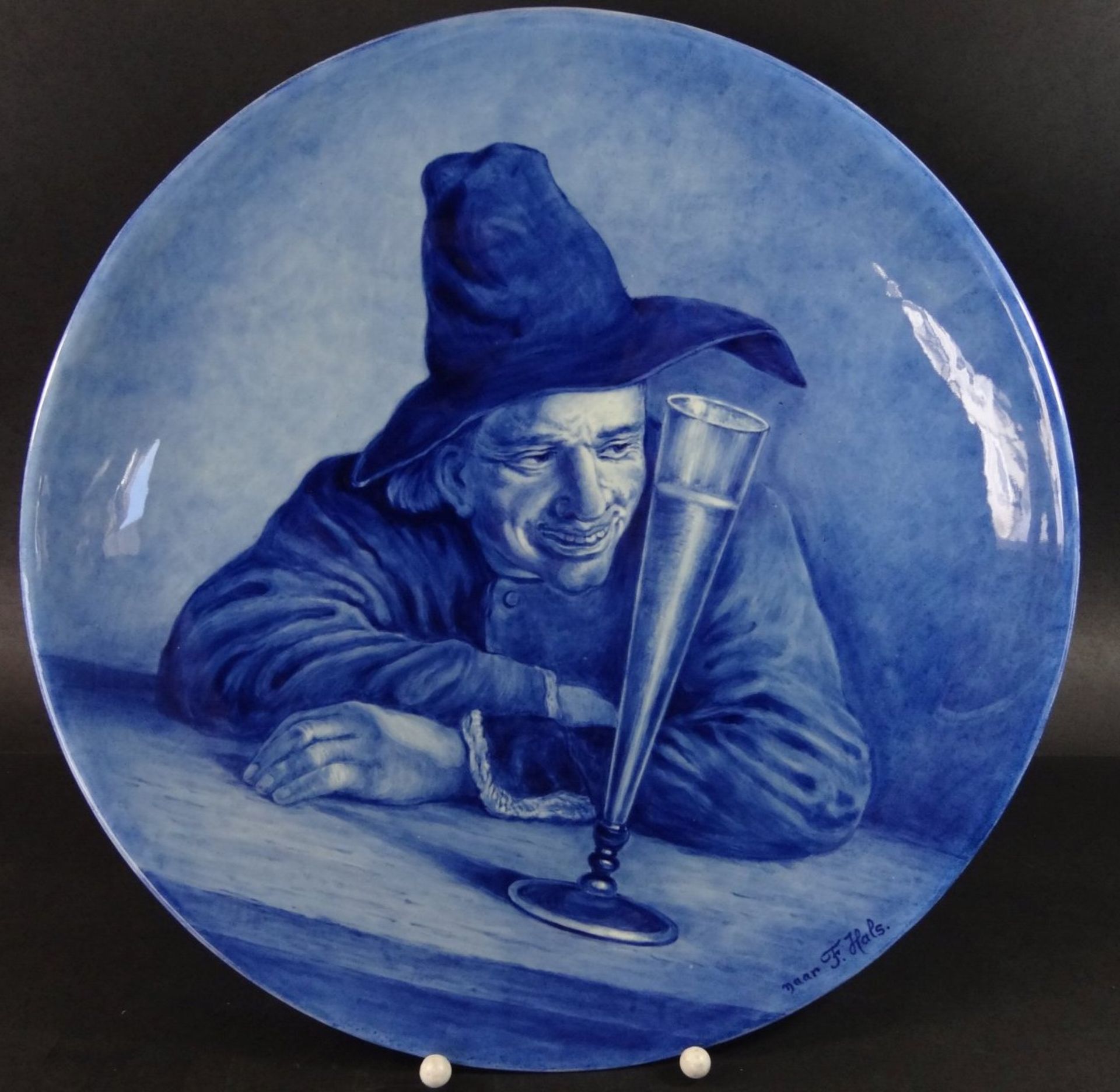 grosser Delft Wandteller, Blaumalerei nach Fr. Hals, D-34 cm