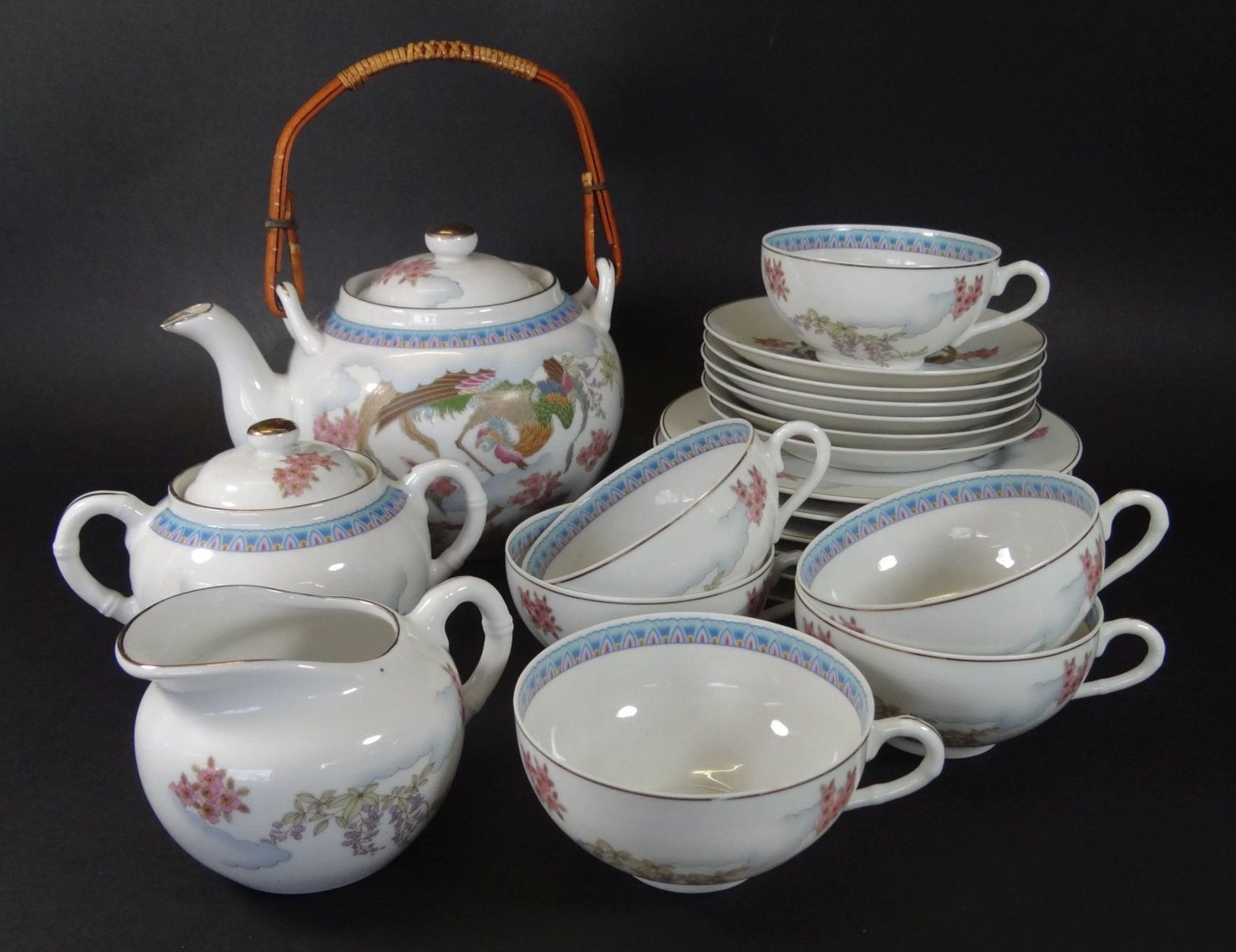 Teeservice, Japan, in Boden Lithophanie, 21 Teile, 1x Tasse mit feinen Riss