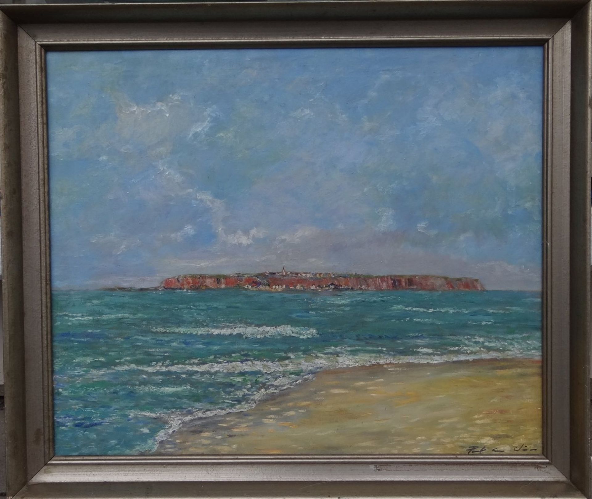 Paul Ernst WILKE (1894-1972) "Helgoland vor 1945" mit bebauten Oberland, Öl/Leinen, gerahmt, RG - Bild 2 aus 4