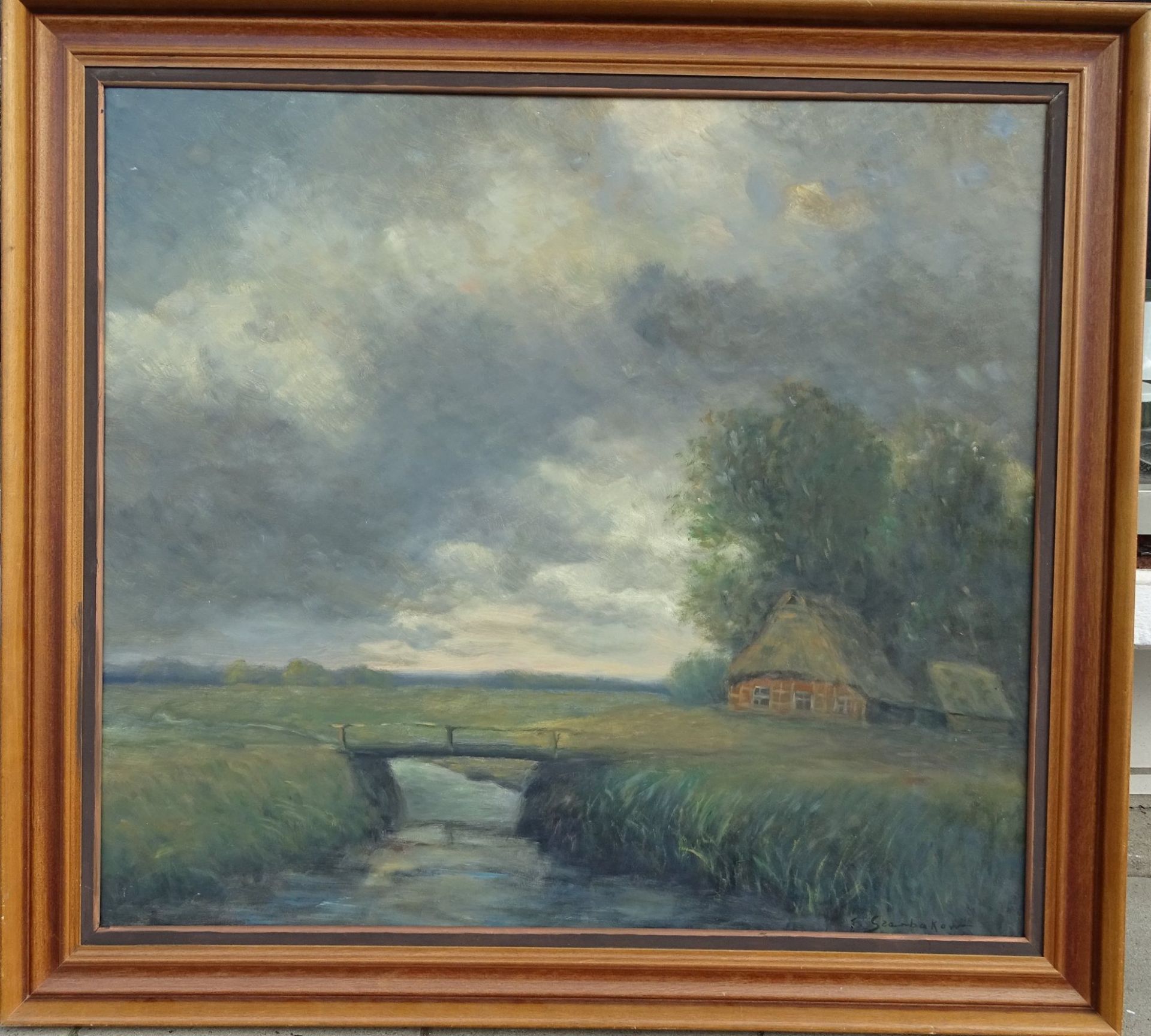 Fedor SZERBAKOW (1911-2009) "Moorkate mit dkl. Wolken" betitelt,Malfaser, gerahmt, RG 105x115 cm - Bild 2 aus 5