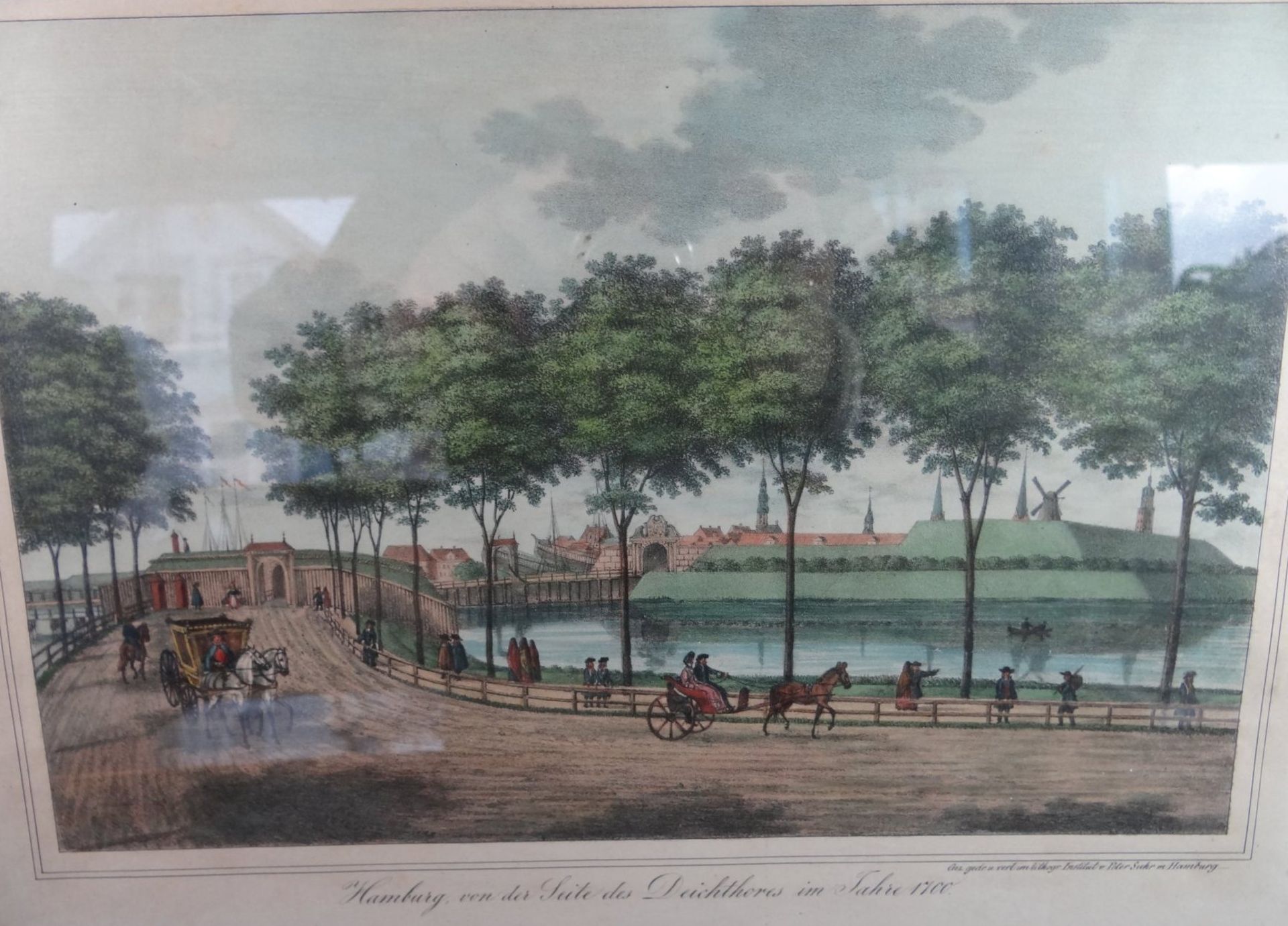 Peter SUHR (1788-1857) "Hamburg Deichthor um 1700" Farblithografie, ger/Glas, RG 32x42 cm - Bild 2 aus 4