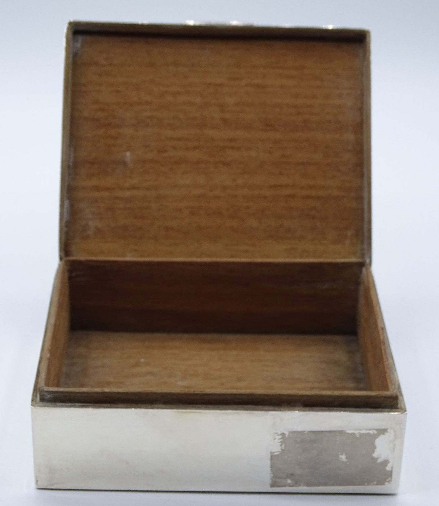 versilberte Zigarettendose, innen Holz, H-4 cm, 9x11 cm - Image 3 of 4