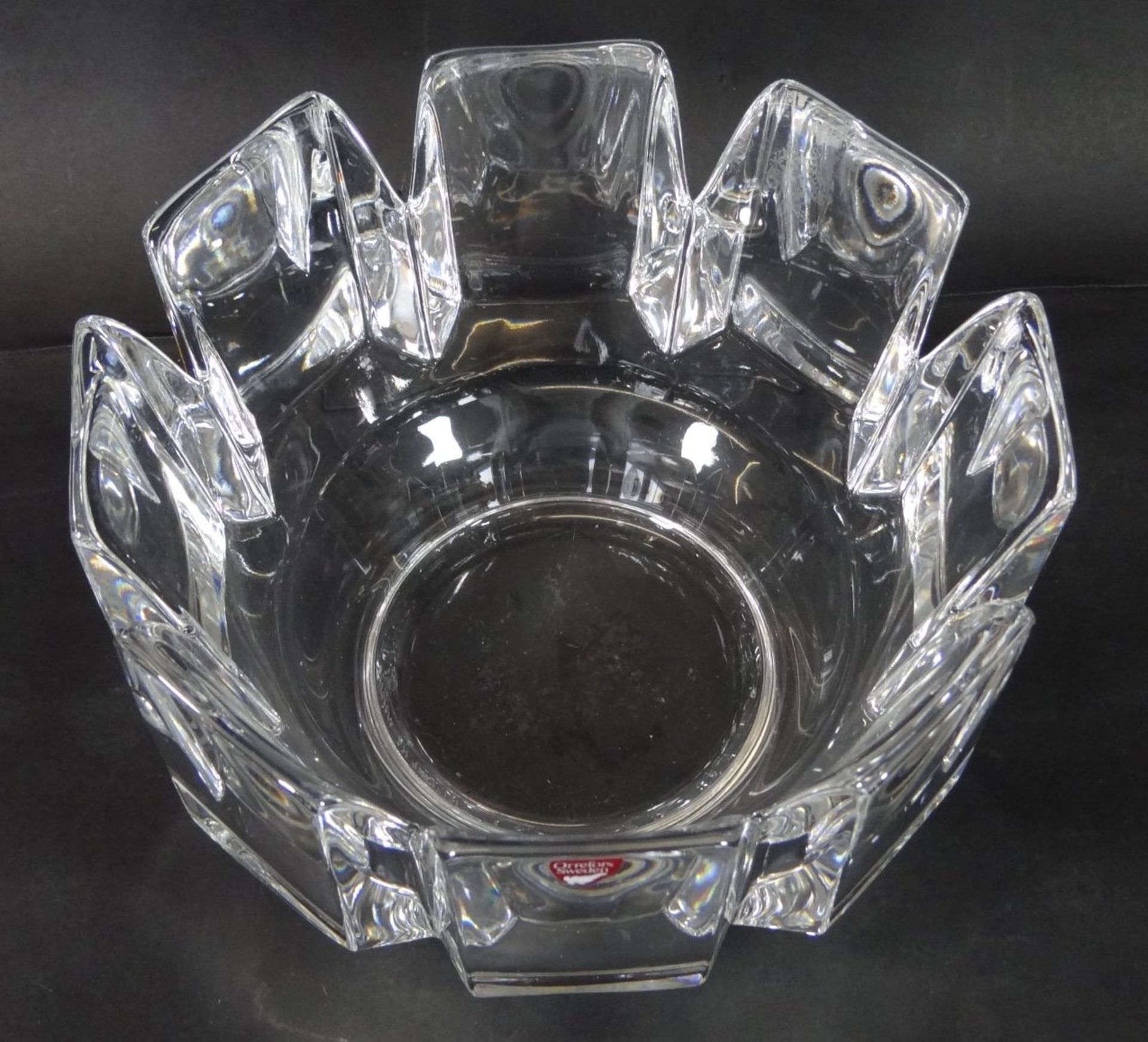 schwere Kristall-Schale "Orefors-Sweden", H-11 cm, D-19 cm, Ritzsignatur, H-11 cm, D-19 cm - Bild 3 aus 6