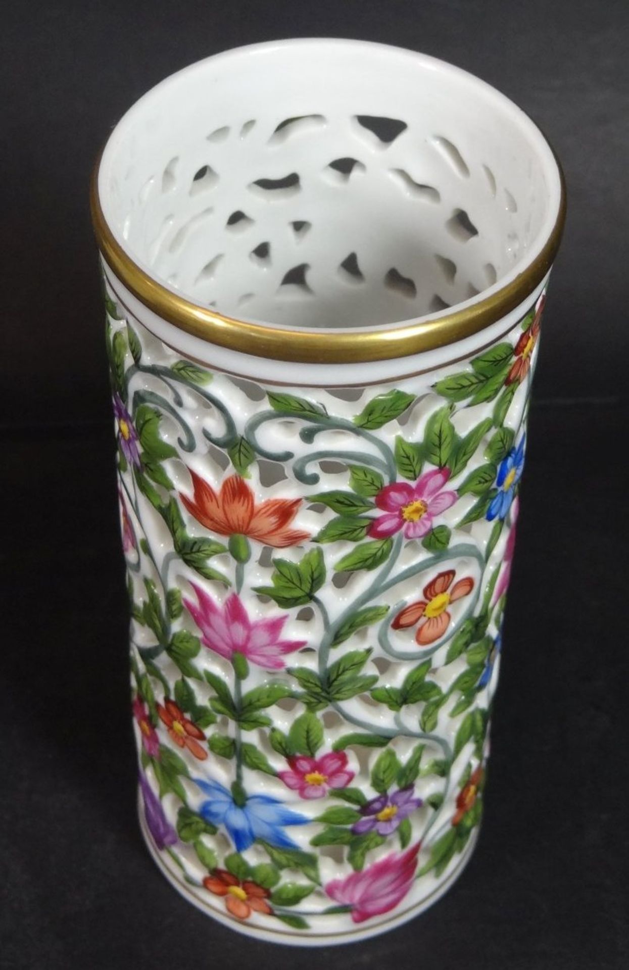 Herend, Dekor Rothschild, Zylinder-Vase oder ähnliches?, Durchbruchrand, H-12 cm, D-5,5 c - Bild 4 aus 6