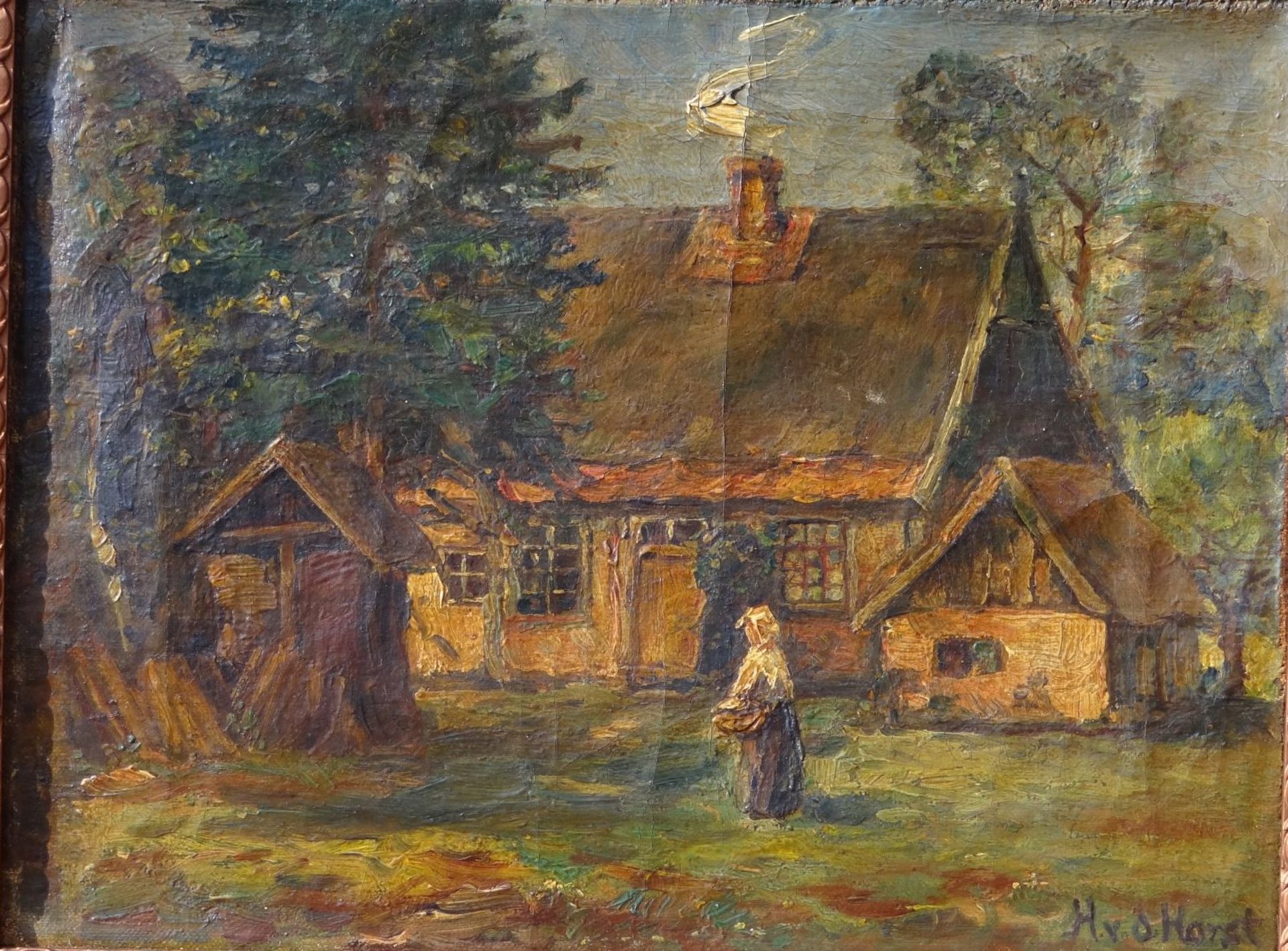 H. v.d. HORST "Altes Haus", Öl/Leinen, gerahmt, RG 28x35 cm, restaur. und reinigungsbedürft