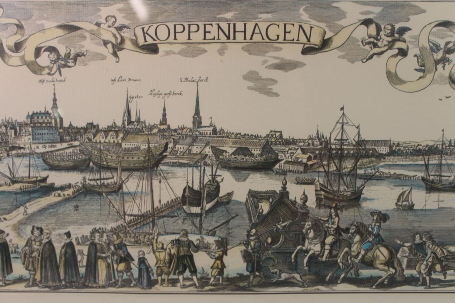 Ansichtengrafik "Kopenhagen", nach Merian, ger./Glas, RG 30 x 64cm. - Bild 3 aus 3
