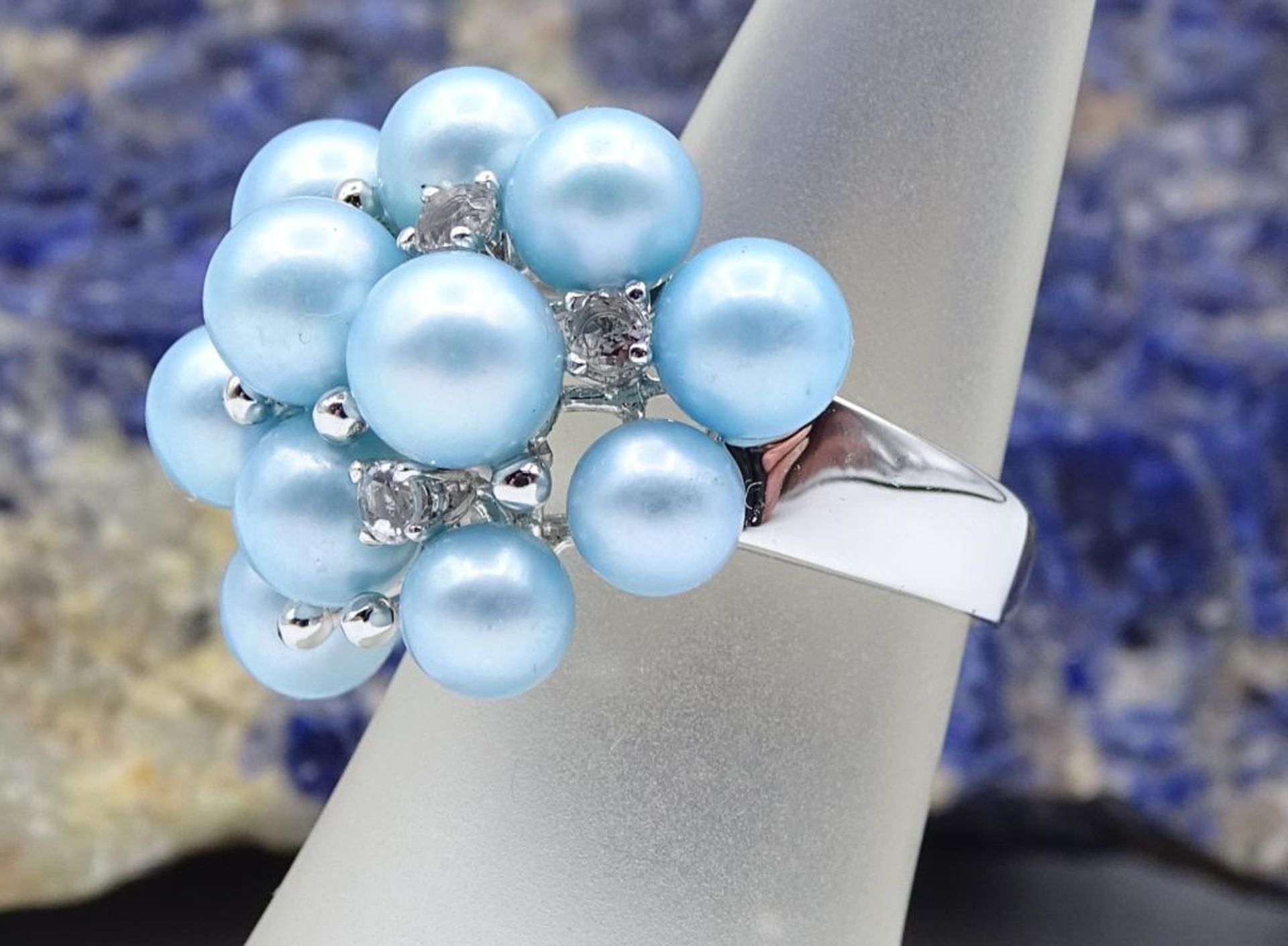 * 925er Silber Ring mit blauen Perlchen, 9,8gr., RG 50 - Image 3 of 3