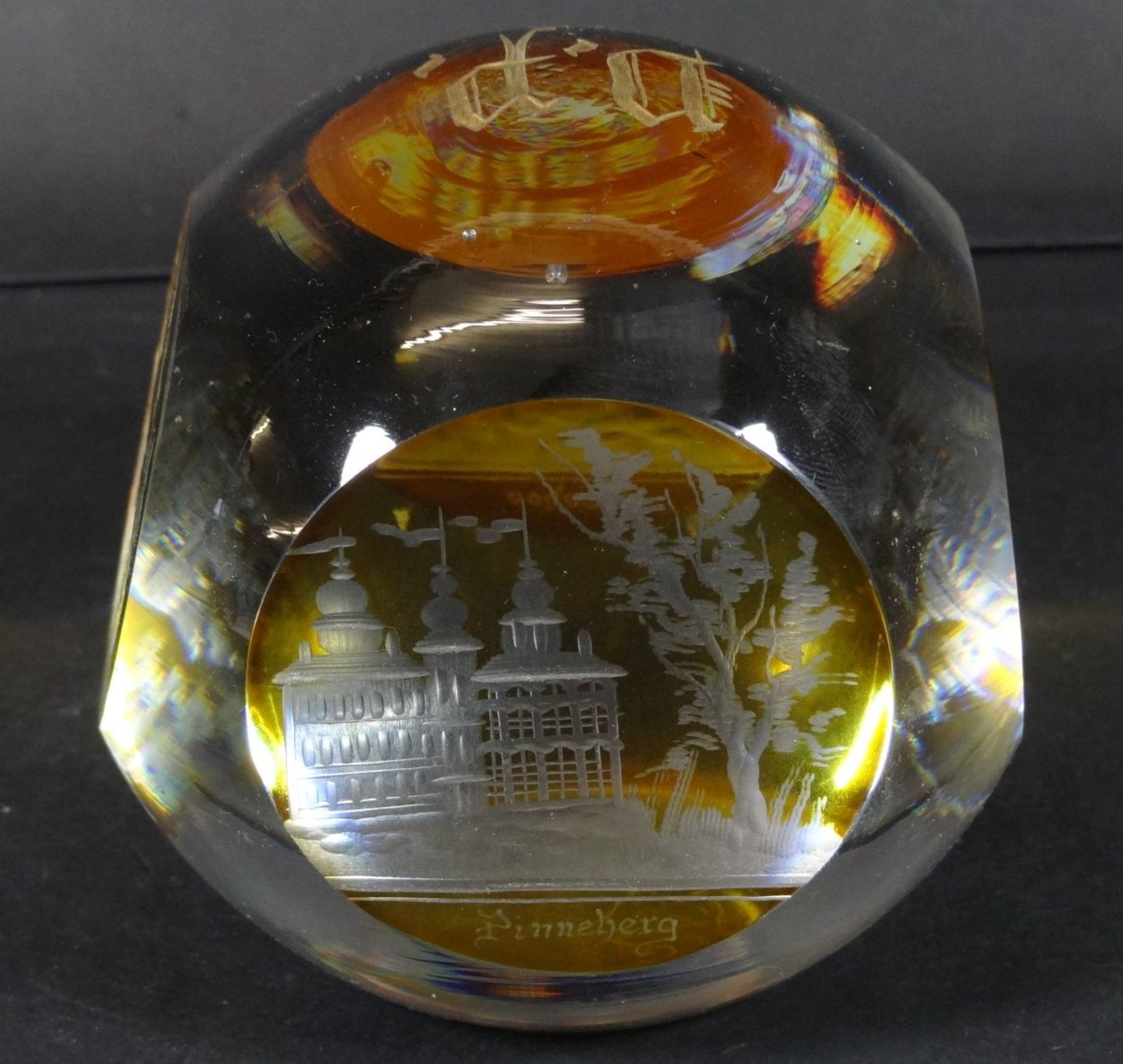 gr. Paperweight mit Ansichten von Wedel, Pinneberg, Itzehoe und Elmshorn, oben Monogramm, um 1900H- - Bild 3 aus 6