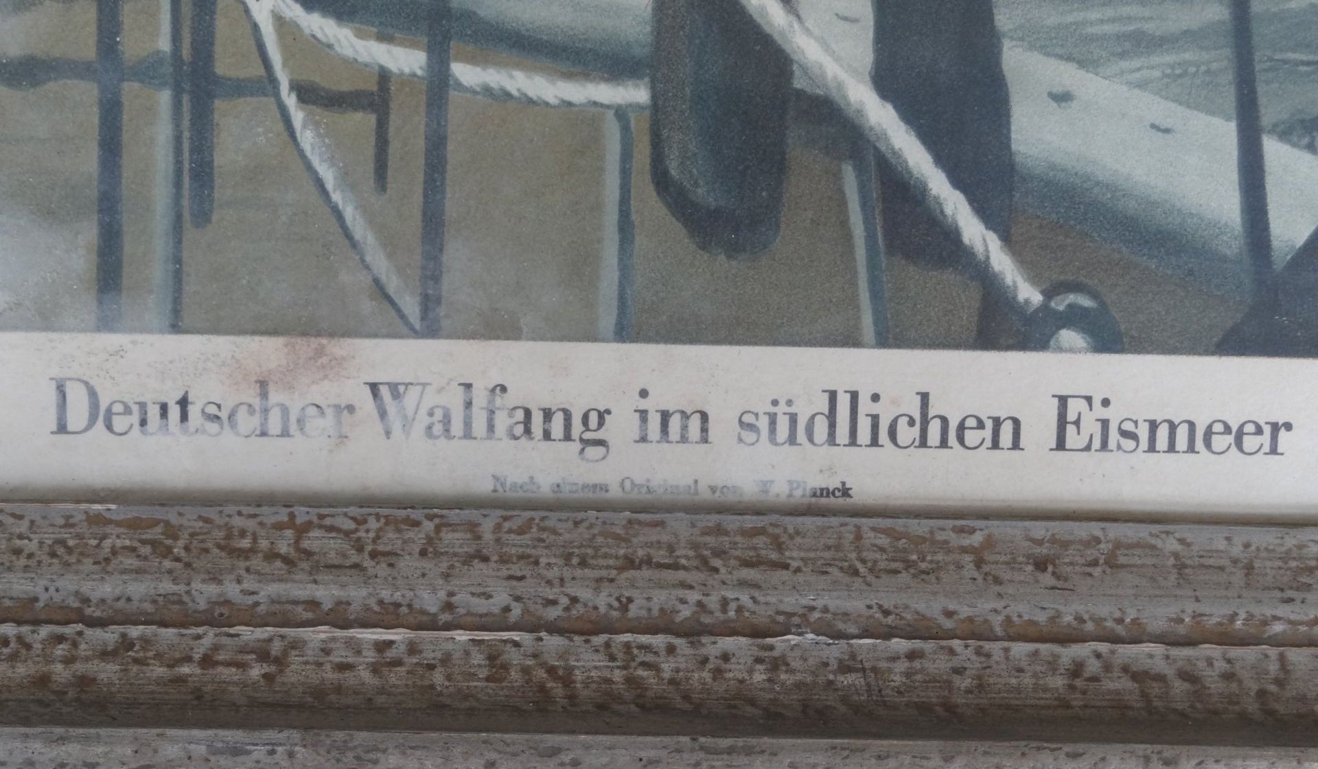 gr. Kunstdruck "Deutscher Walfang im östlichen Eismeer", gwer/Glas, RG 70x97 cm - Bild 3 aus 6