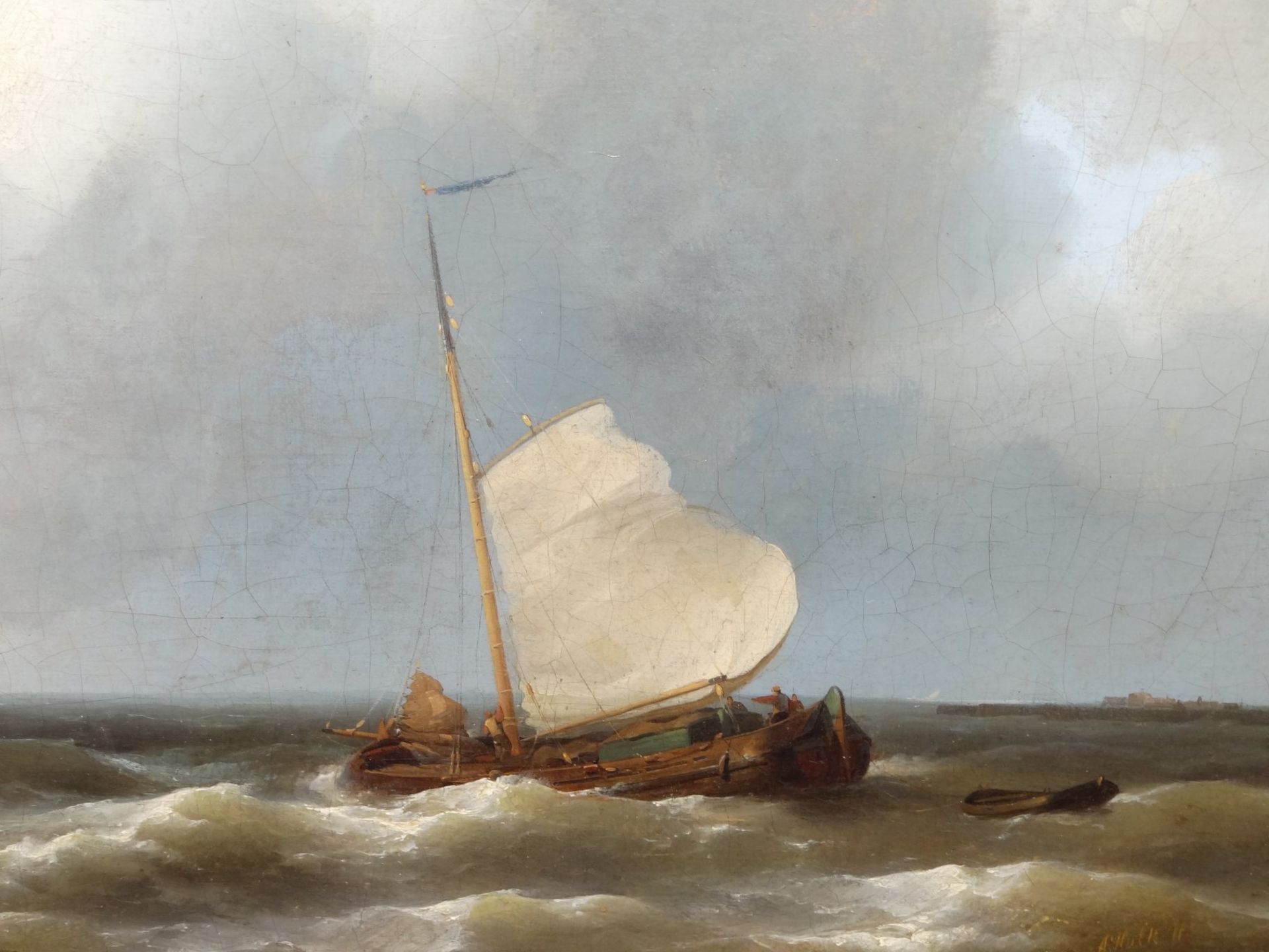 Abraham I HULK (1813-1897) "Fischerboote" Öl/Leinen, doubliert auf Holzplatte, 37x47 cm, gerahmt, - Bild 5 aus 10