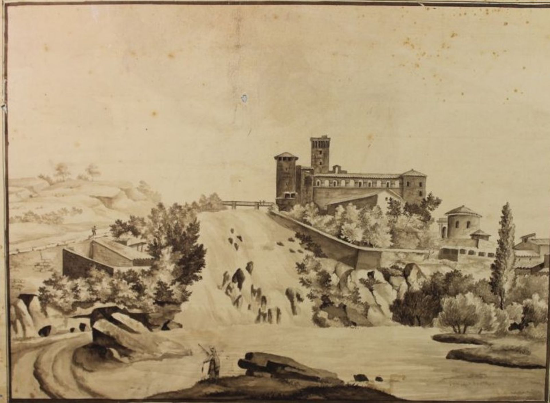 2x Tuschezeichnungen, wohl ital. Landschaften, 1x signiert Ca. Eichmann 1820, ungerahmt, Blätter mit - Bild 3 aus 6