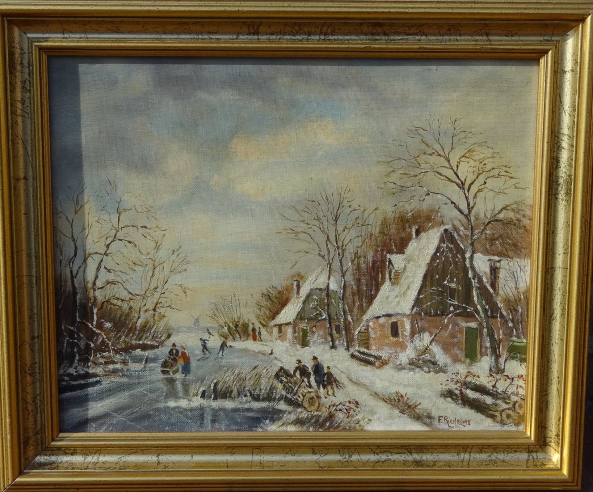 F. Riehelme "Winterlandschaft", Öl/Leinen, gerahmt, 30x36 c - Bild 2 aus 5