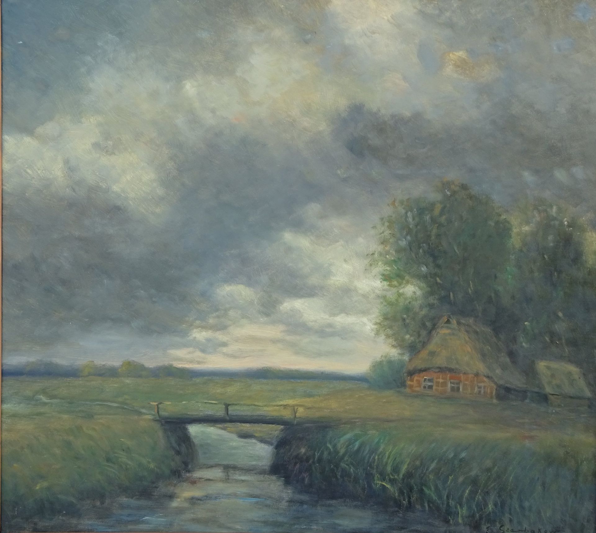 Fedor SZERBAKOW (1911-2009) "Moorkate mit dkl. Wolken" betitelt,Malfaser, gerahmt, RG 105x115 cm