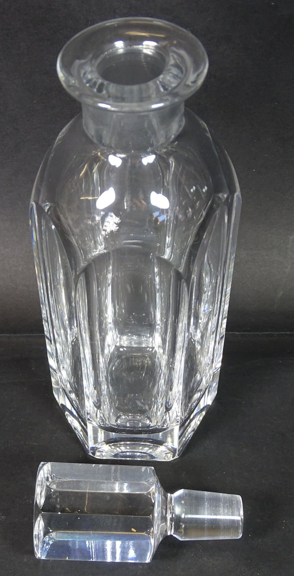 schwere Kristall-Karaffe, H-28 cm, Stöpsel minim. Abplatze - Bild 3 aus 5