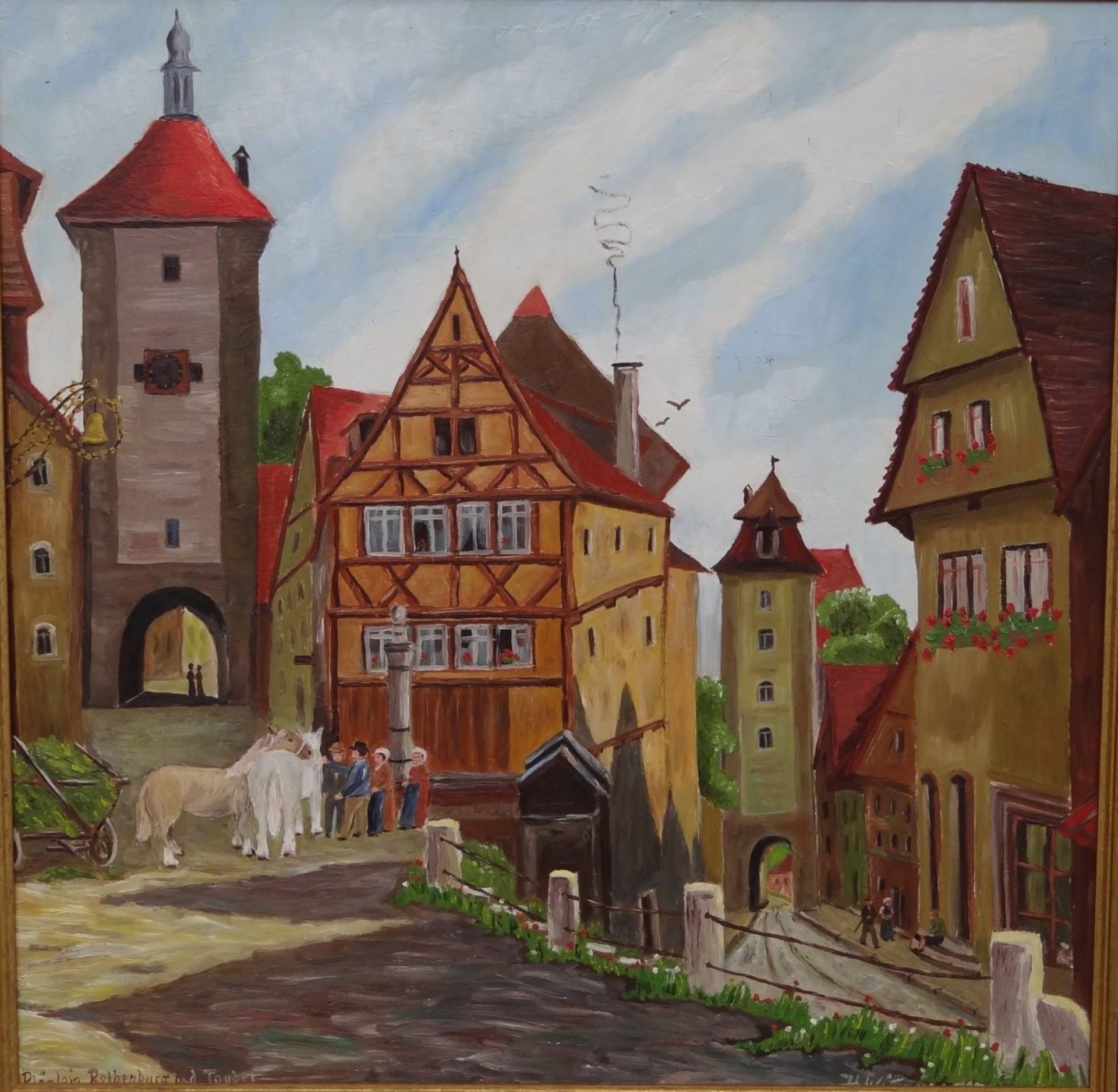 Heinz Wittmüss "Plönlein, Rothenburg/Tauber", Öl/Malfaser, gerahmt, RG 72x72 - Bild 2 aus 6