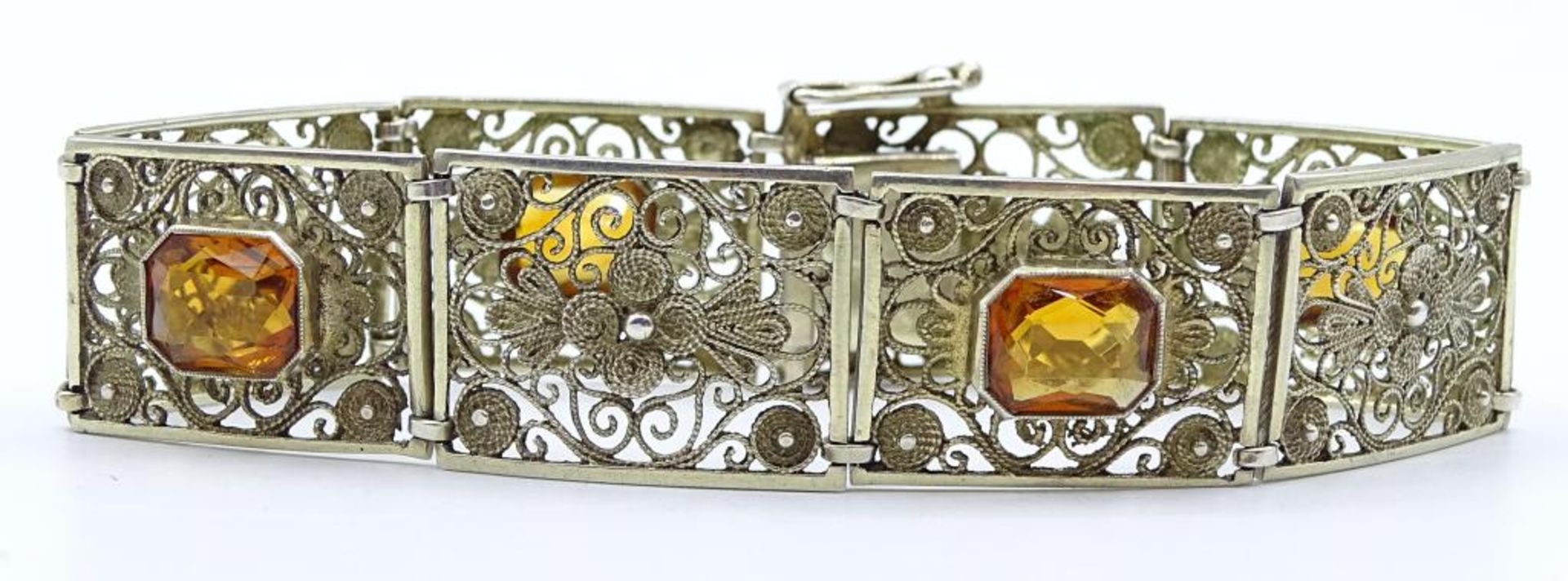 *Filigranes Silber Armband mit facettierten Steinen,Silber 835/000,leicht vergoldet,L-18,7cm,b-17mm,