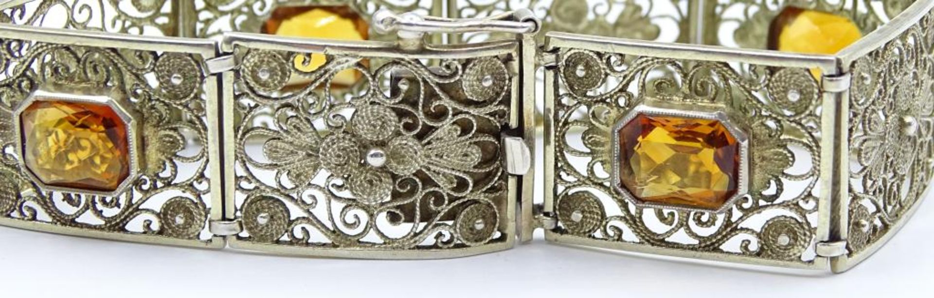 *Filigranes Silber Armband mit facettierten Steinen,Silber 835/000,leicht vergoldet,L-18,7cm,b-17mm, - Bild 3 aus 4