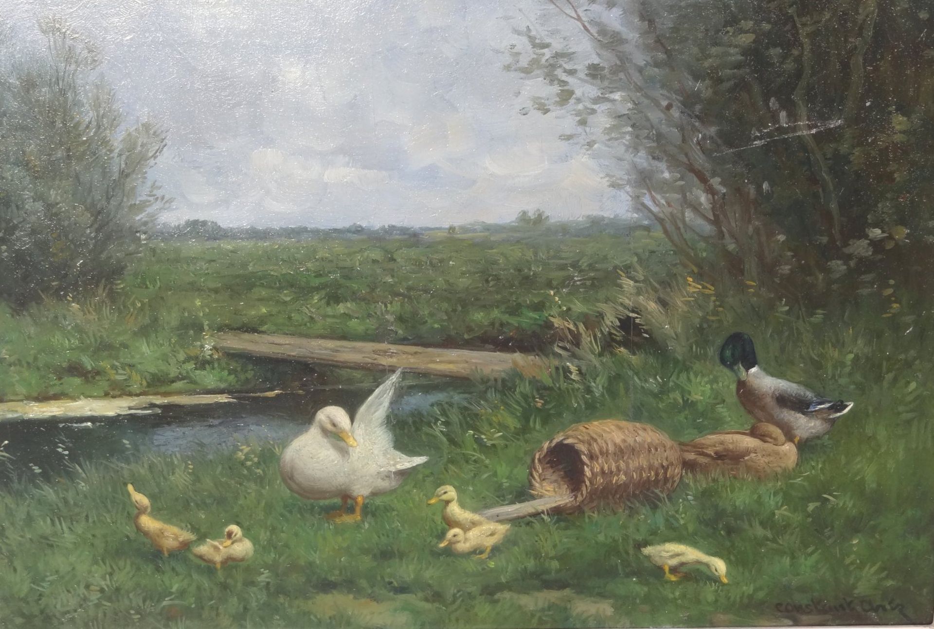 Constant ARTZ (1870-1951) "Entenfamilie auf Wiese", Öl/Holz, 40x50 cm, gerahmt 64x54 c - Bild 6 aus 9