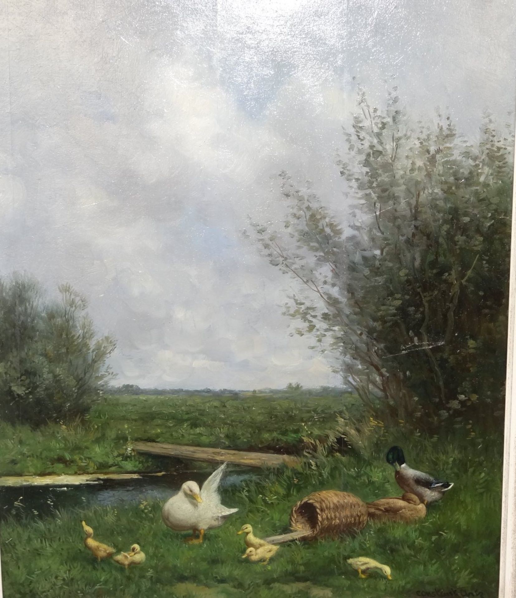 Constant ARTZ (1870-1951) "Entenfamilie auf Wiese", Öl/Holz, 40x50 cm, gerahmt 64x54 c