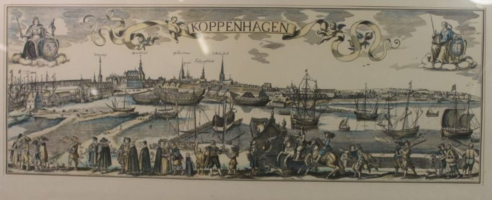 Ansichtengrafik "Kopenhagen", nach Merian, ger./Glas, RG 30 x 64cm.