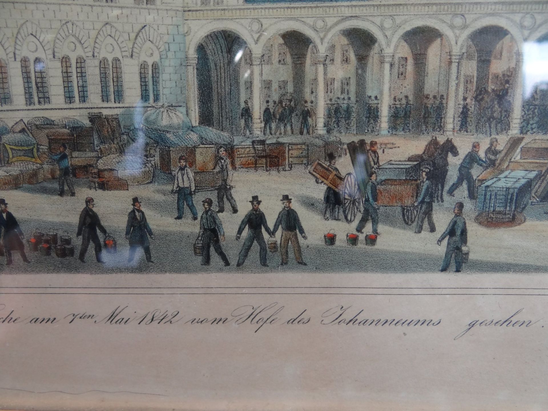 Peter SUHR (1788-1857) Hamburgensie-Brand der St. Petri Kirche 1842, Lithografie, ger/Glas, RG 36x54 - Bild 5 aus 7