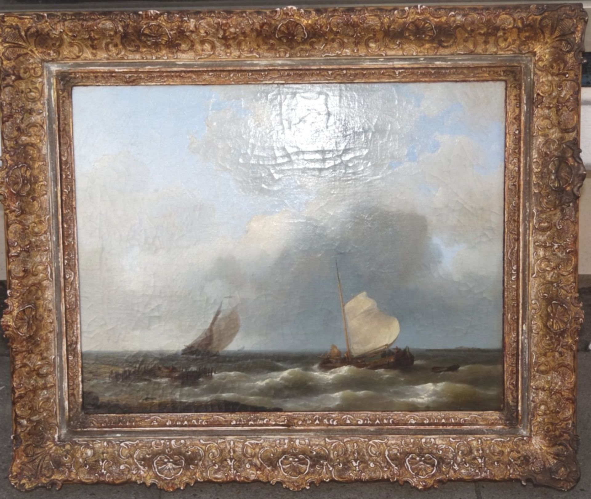Abraham I HULK (1813-1897) "Fischerboote" Öl/Leinen, doubliert auf Holzplatte, 37x47 cm, gerahmt, - Bild 8 aus 10