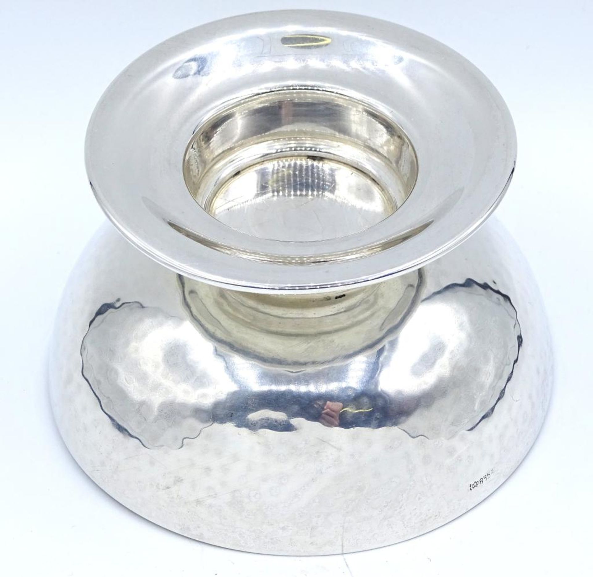 Großer Teelichthalter Silber 835/000,Hammerschlagdekor,H-6,5cm,d-11,5cm,gefüllter Stan - Bild 3 aus 6
