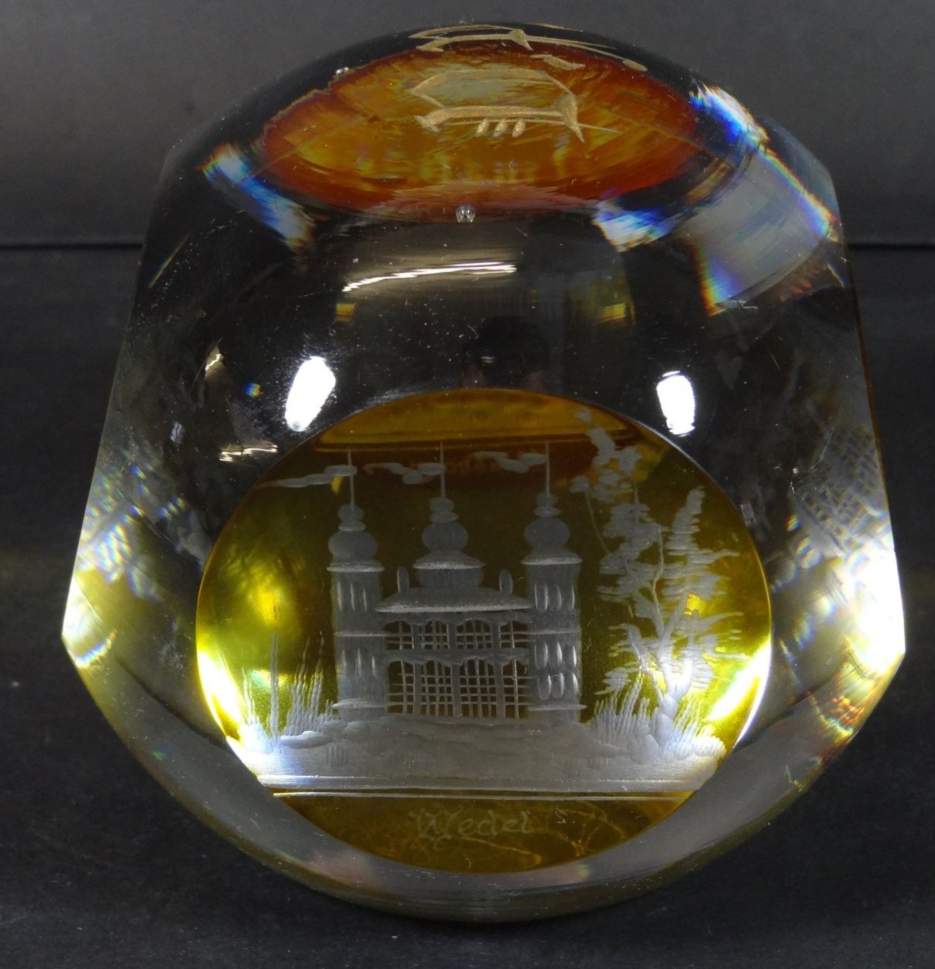 gr. Paperweight mit Ansichten von Wedel, Pinneberg, Itzehoe und Elmshorn, oben Monogramm, um 1900H- - Bild 4 aus 6