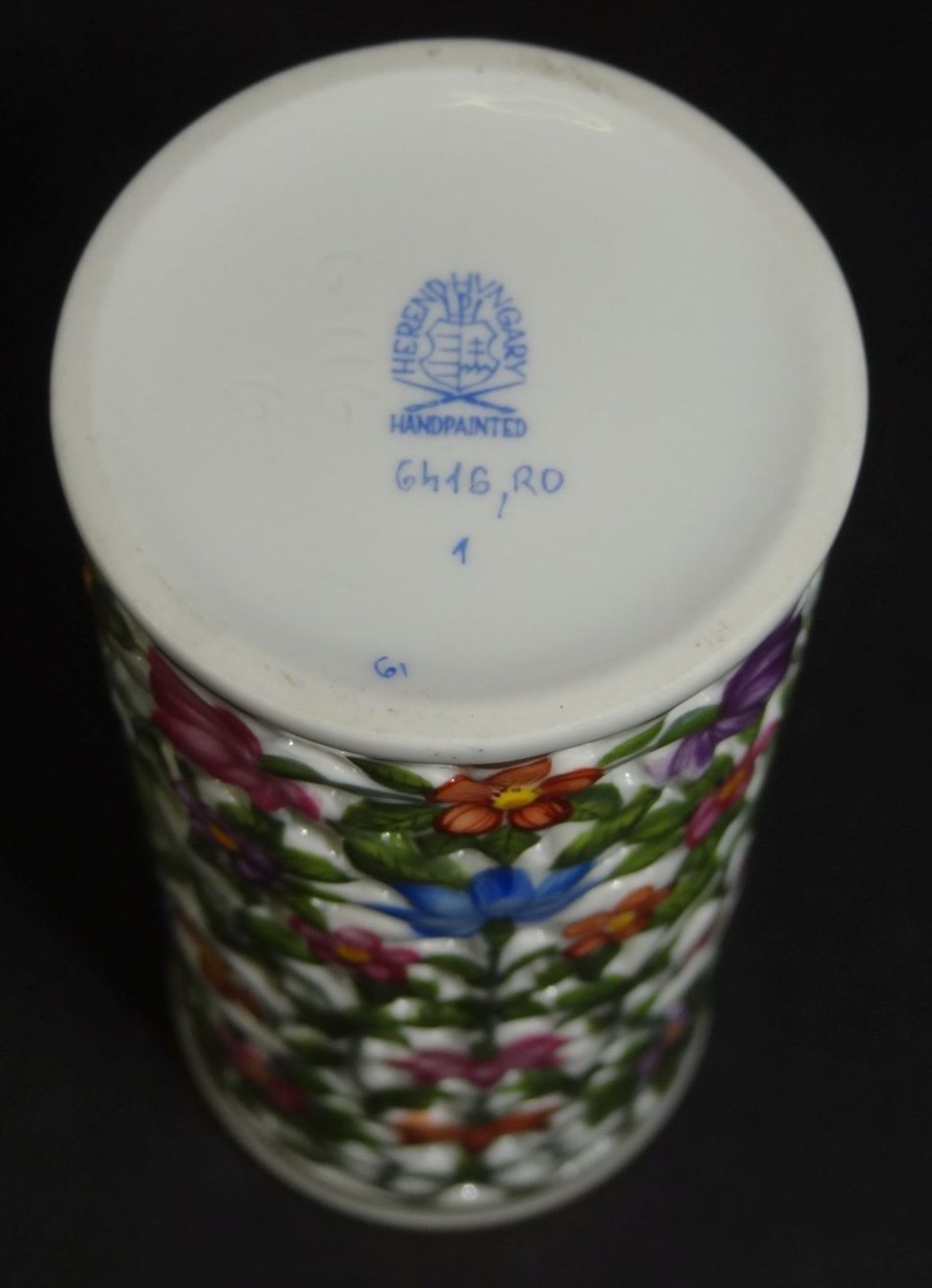 Herend, Dekor Rothschild, Zylinder-Vase oder ähnliches?, Durchbruchrand, H-12 cm, D-5,5 c - Bild 5 aus 6